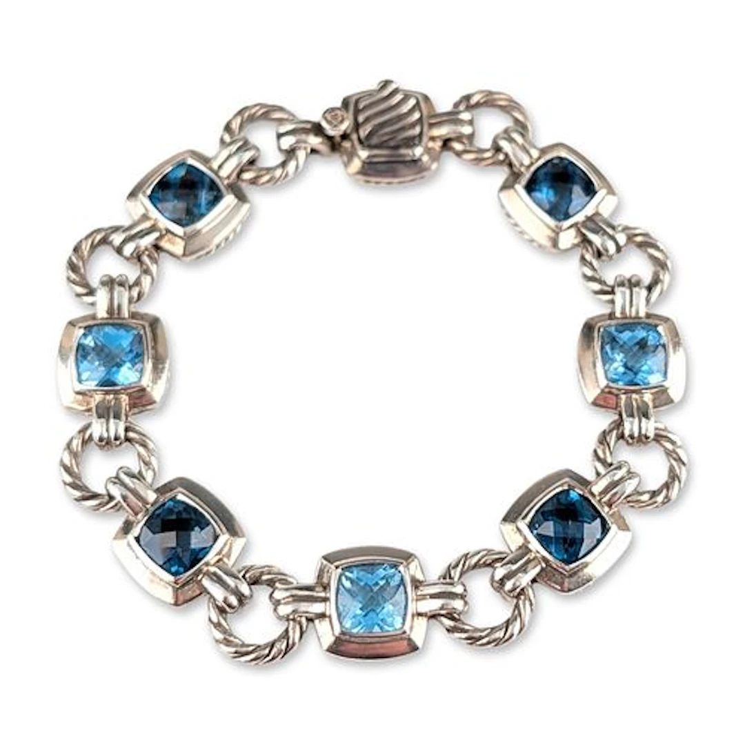 David Yurman Sterling Silver Renaissance Blue Topaz Link Bracelet