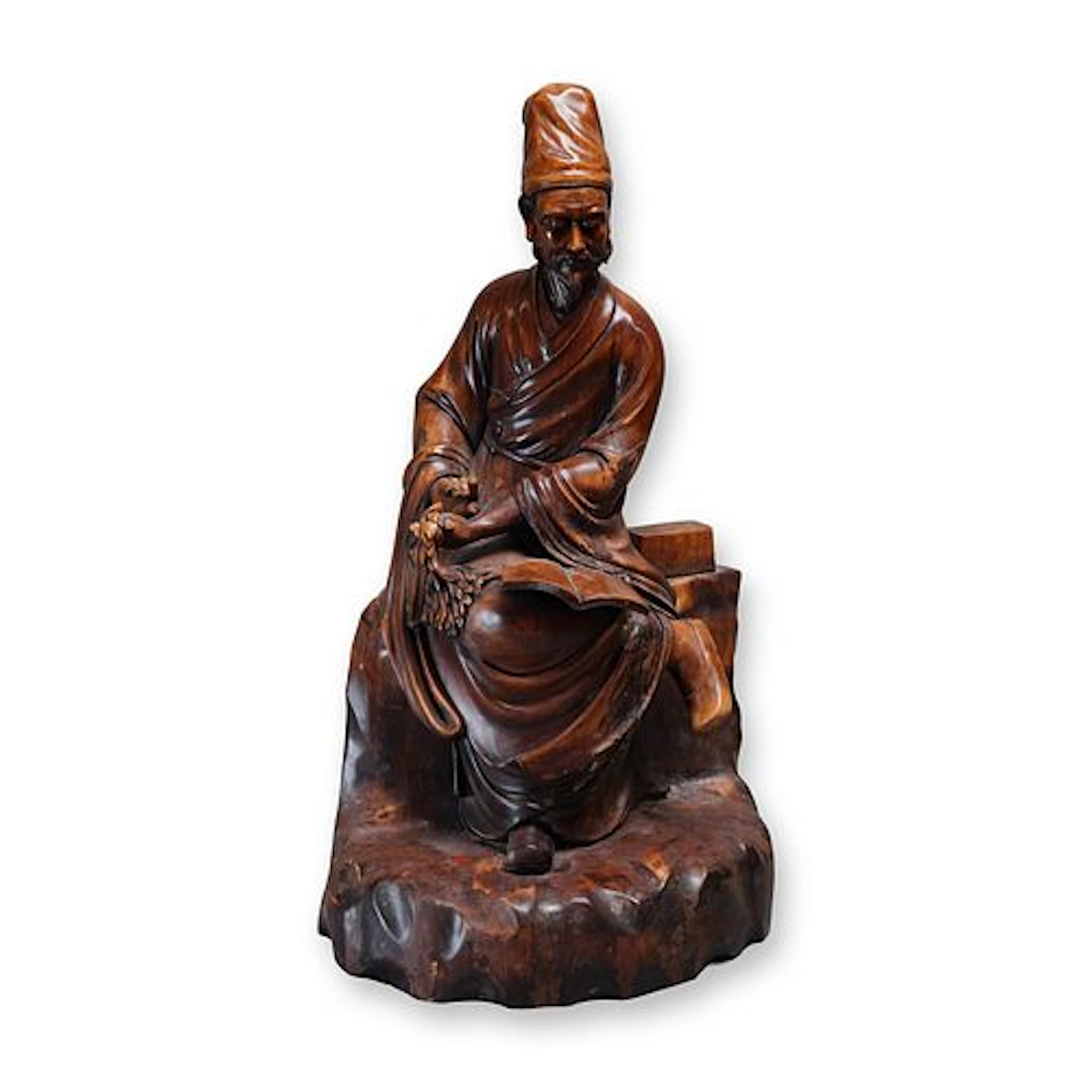 Chinese Carved Wood Scholar Sculpture