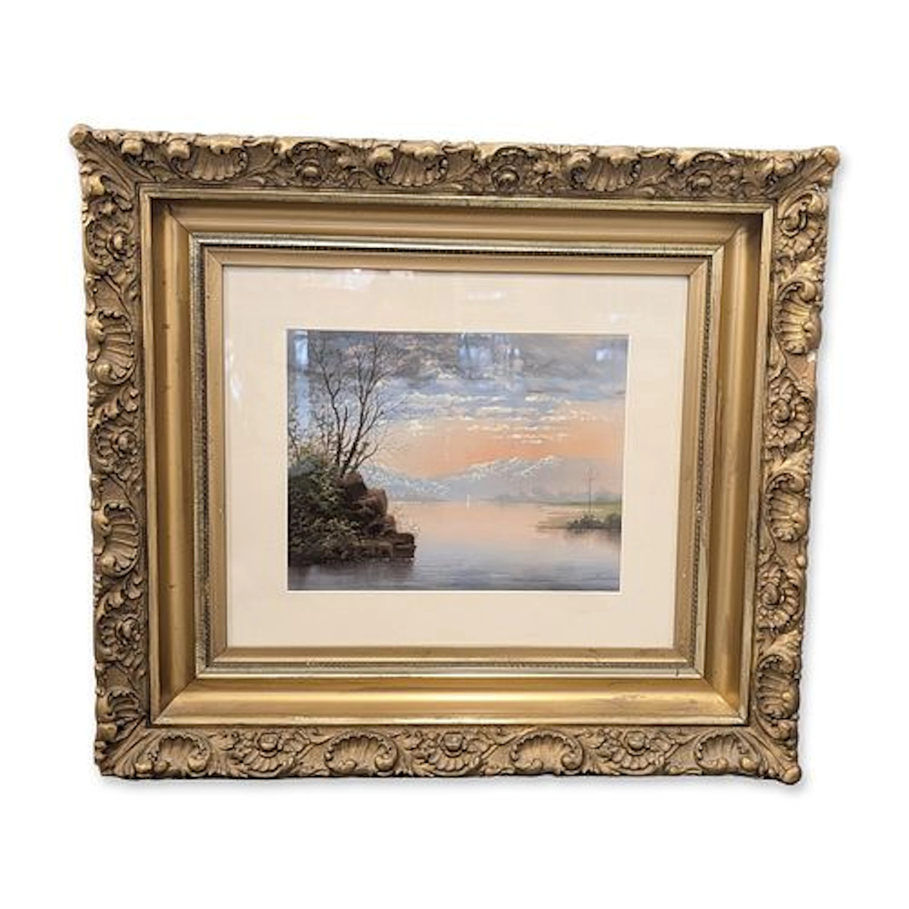 Tonalist Lakeside Landscape, Pastel on Paper, Signed
