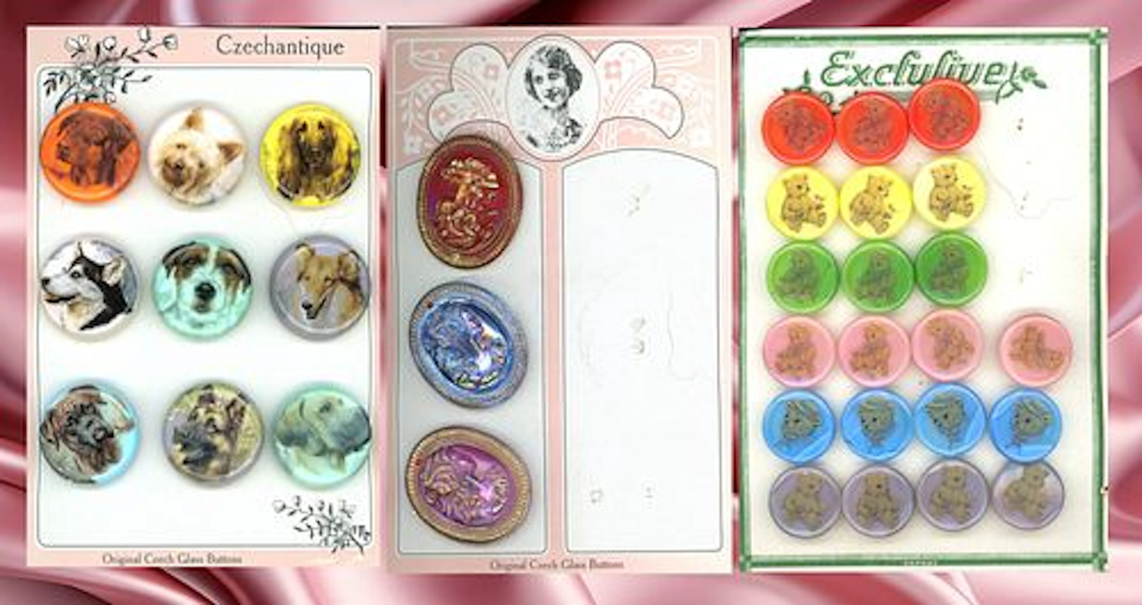 AN ASSORTMENT OF DIV. 3 COLORFUL CZECH GLASS BUTTONS