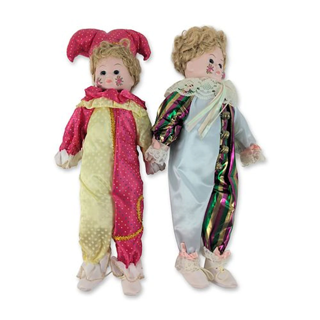 2pct Vintage Harlequin and Jester Porcelain Dolls