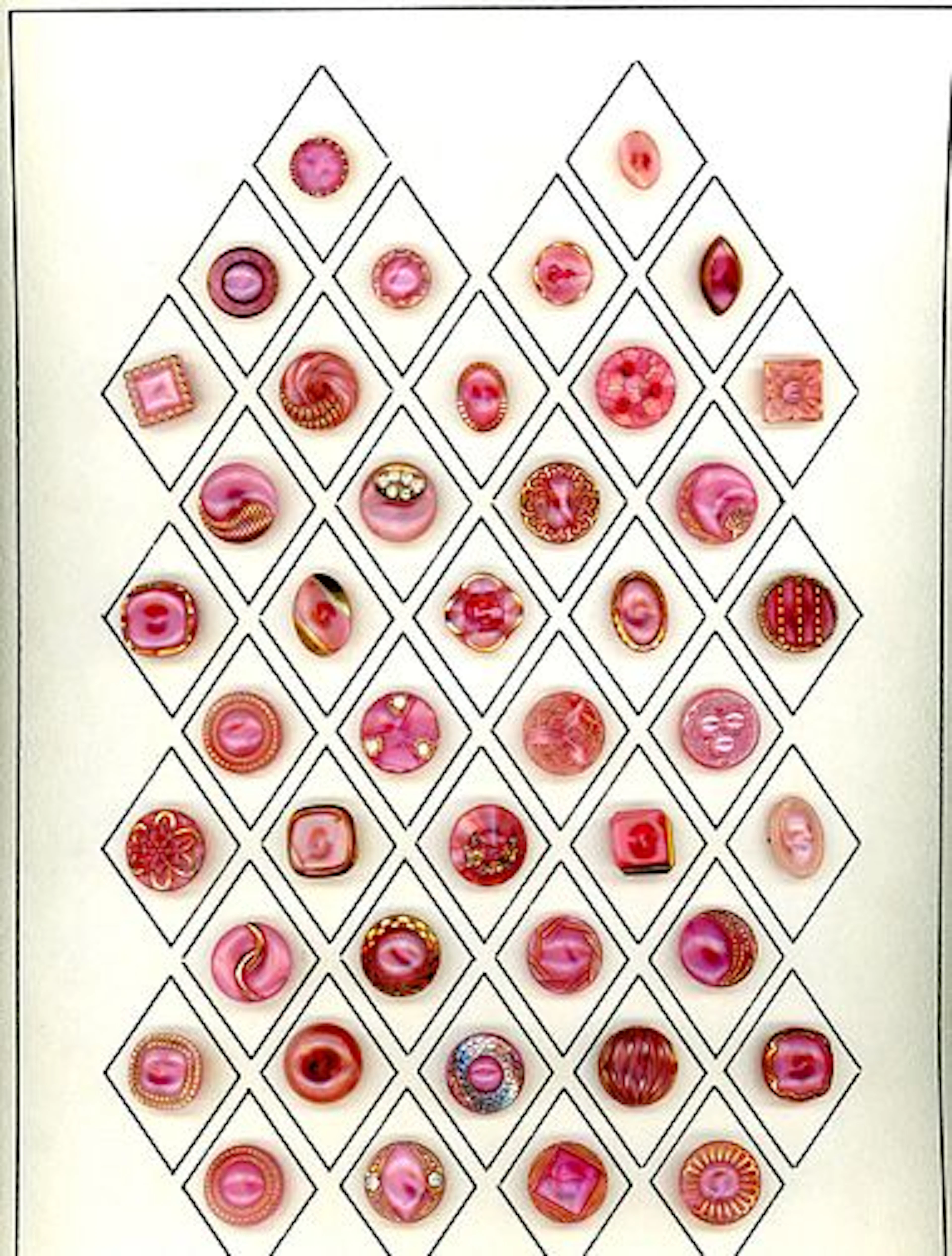 A CARD OF 1940'S WEST GERMAN GLASS MOONGLOW BUTTONS