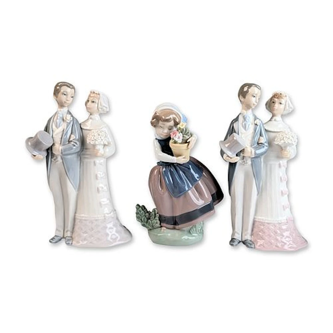 3pc Lladro Porcelain Figurines, Wedding Couples 01004808 & Spring