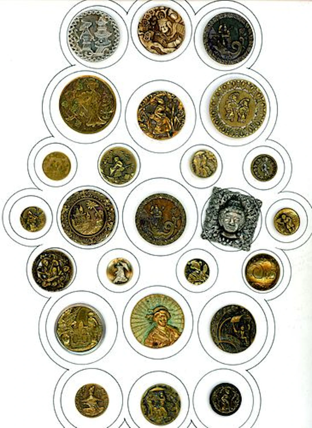 A CARD OF DIVISION ONE ASIAN THEMED BUTTONS