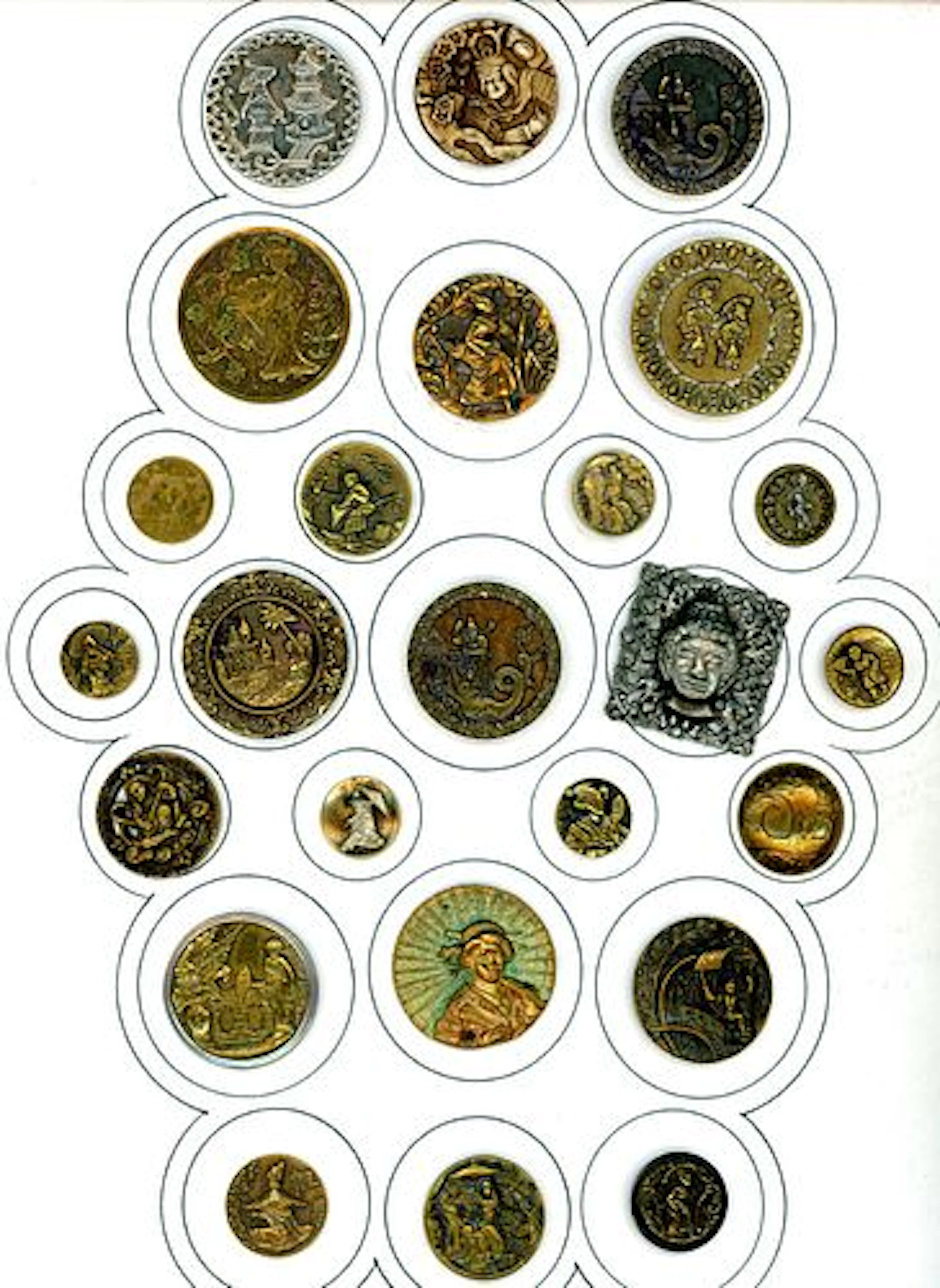 A CARD OF DIVISION ONE ASIAN THEMED BUTTONS
