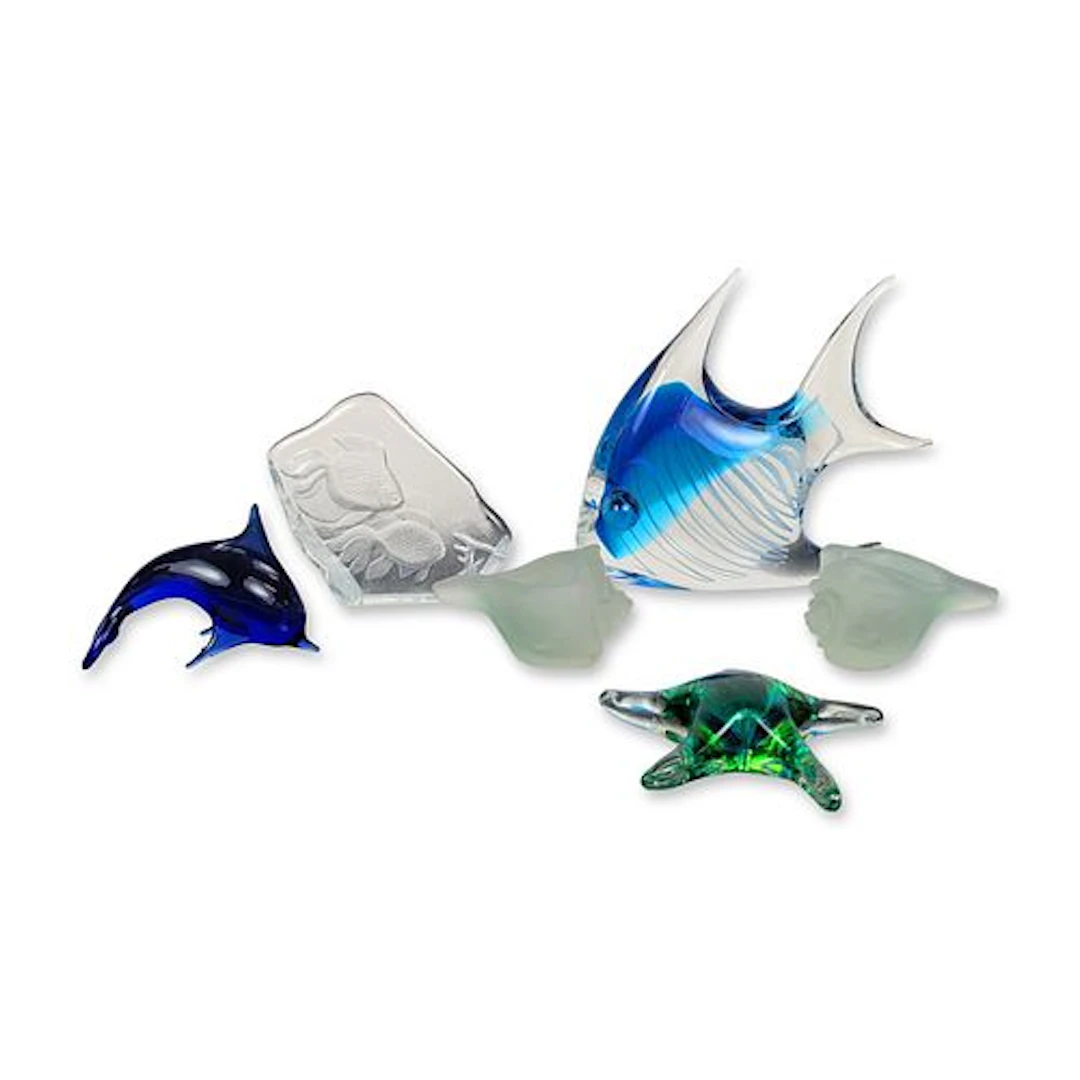 6pc Collection of Marine Themed Art Glass Figurines