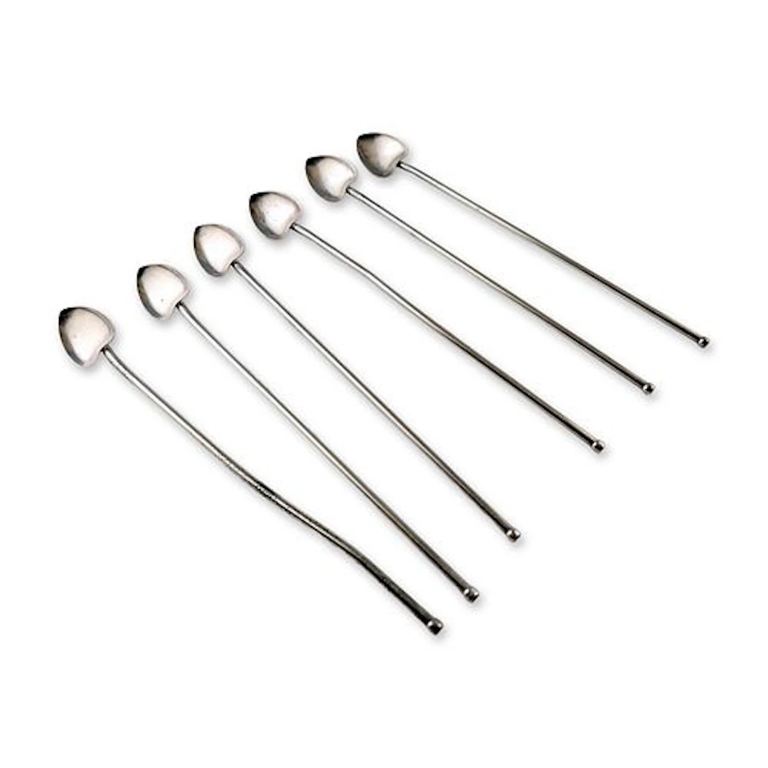 6pc Silver-Toned Ice Tea or Cocktail Heart Shaped Spoons