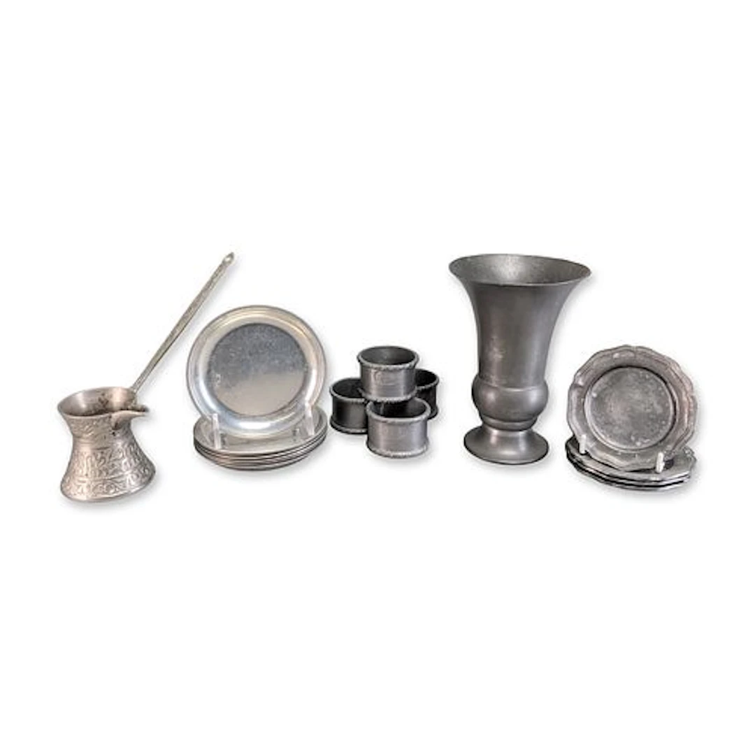 17pc Vintage Pewter and Metal Tableware