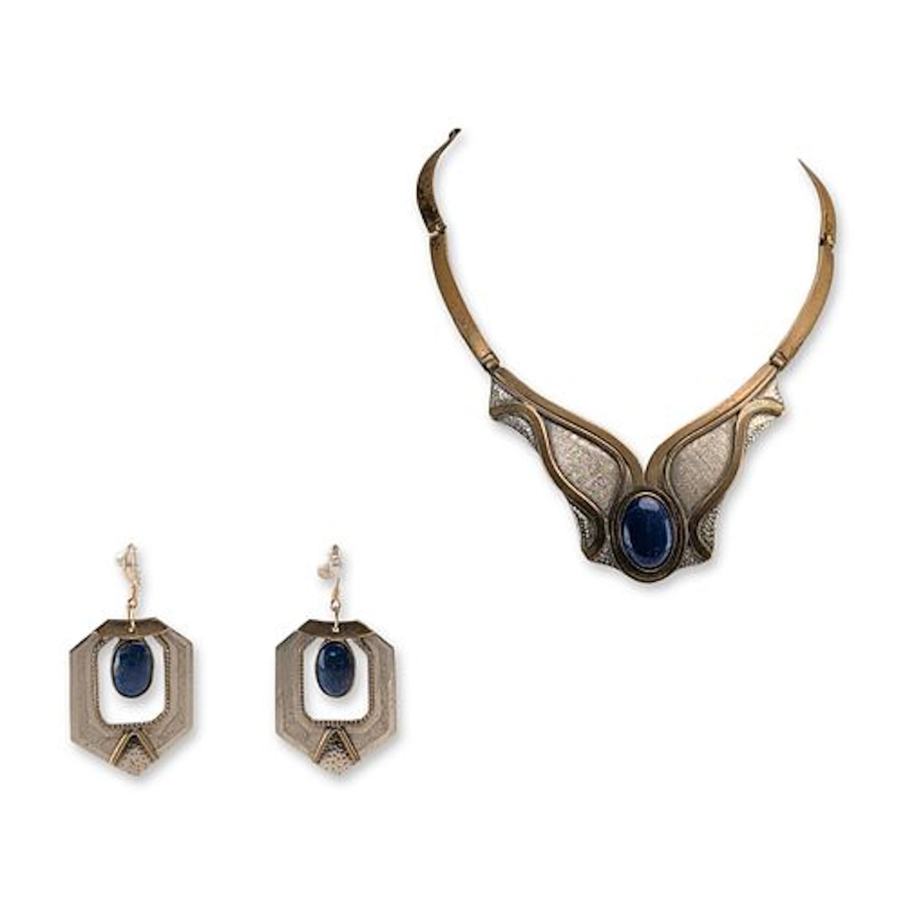 2pc Lapis Lazuli Mixed Metal Jewelry Set