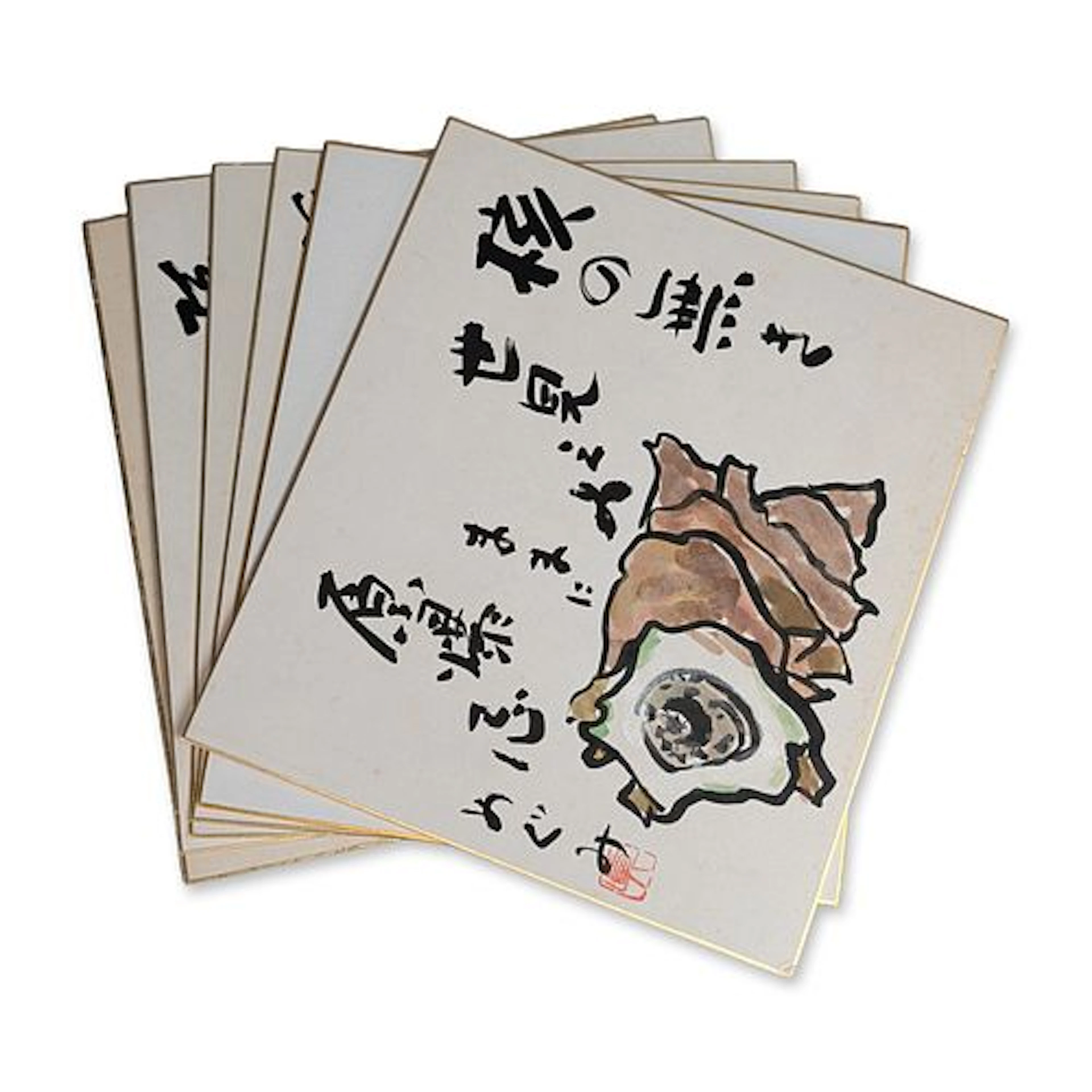 6pc Japanese Shikishi Calligraphy and Wash Paintings