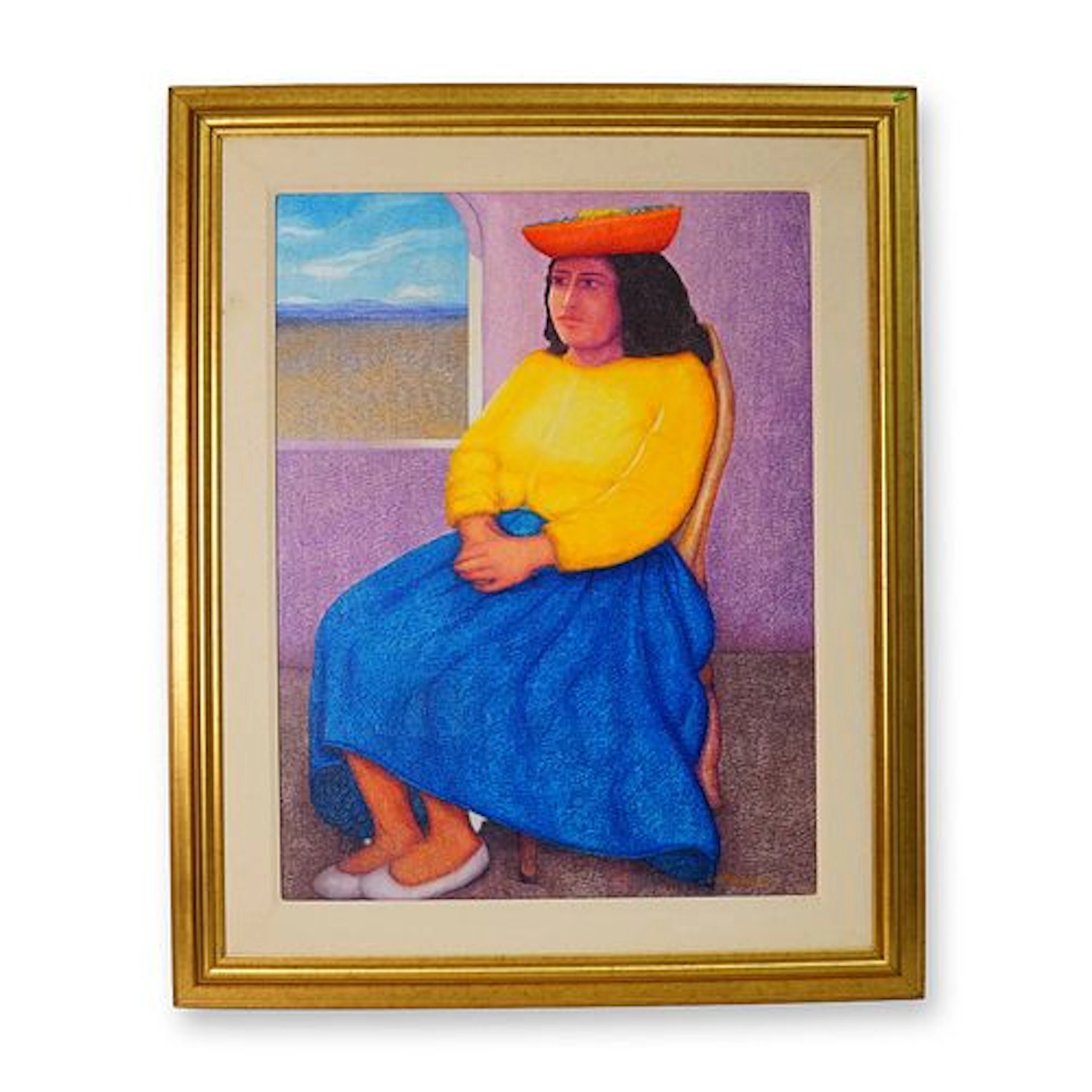 Ernesto Gutierrez (Peruvian, b. 1941), Oil on Jute, Andean Woman Sitting