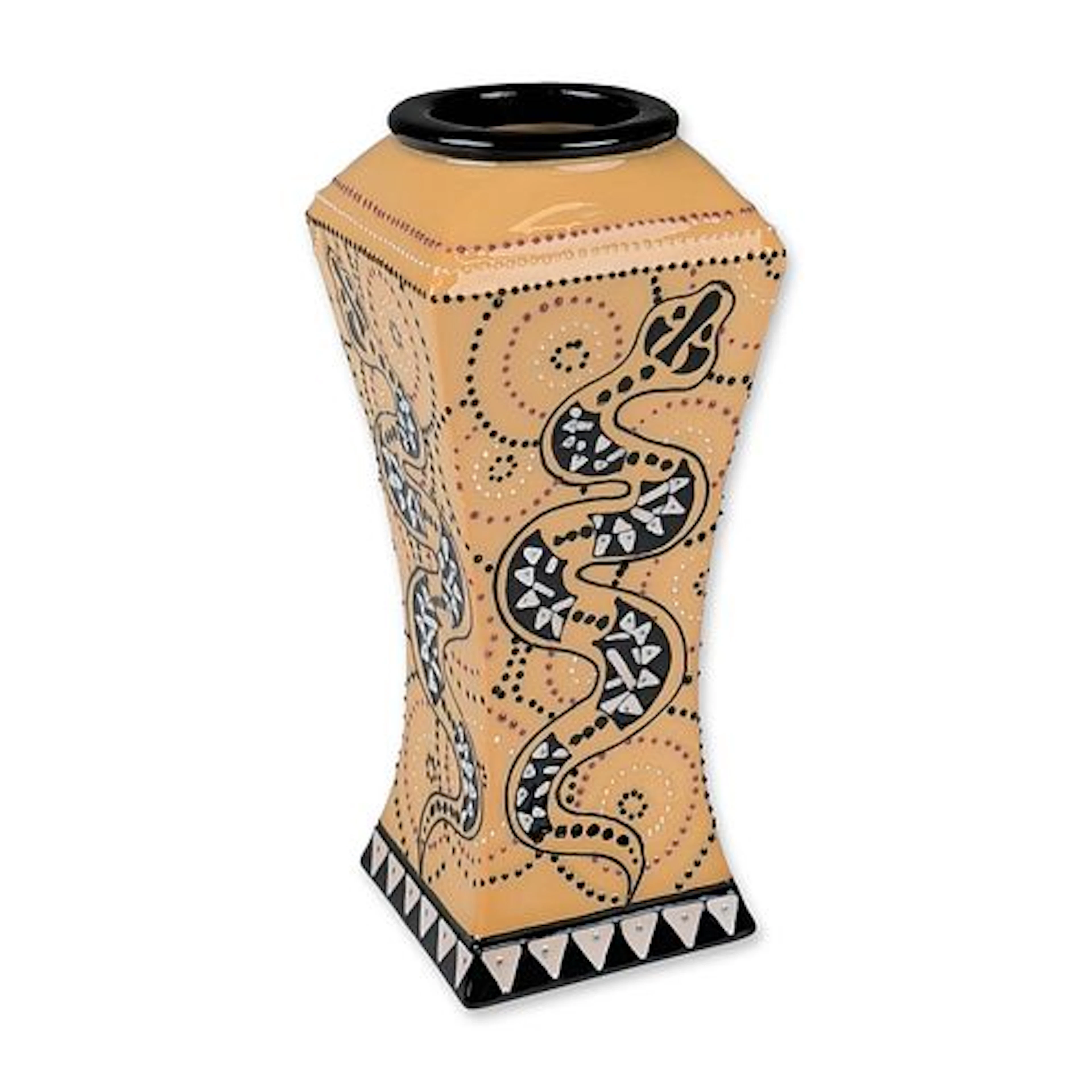 Moorcroft Pottery by Gill Johnson Four-Sided Vase, Papunya Aboriginal Snake