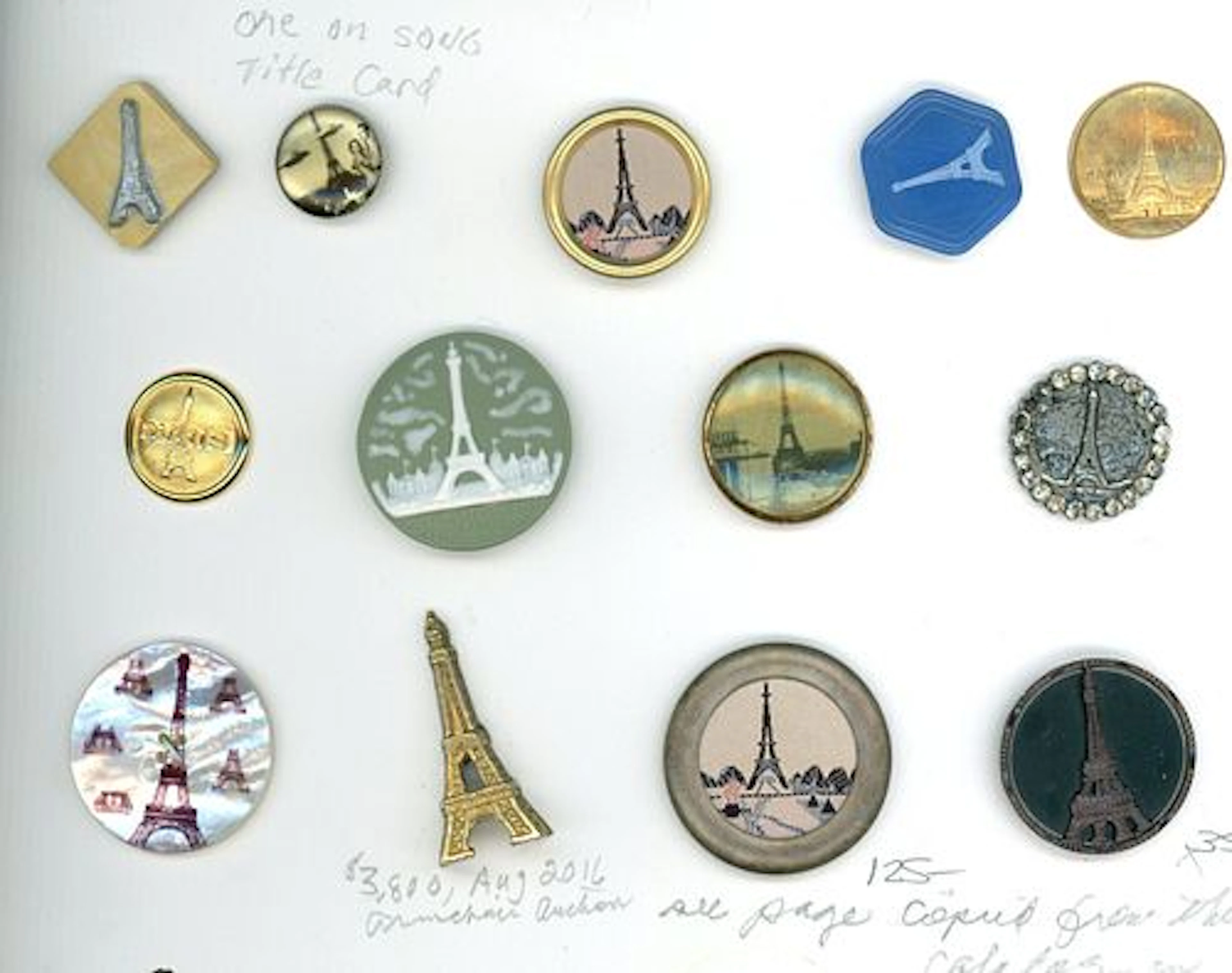 A SMALL CARD OF DIVISION 1 & 3 EIFEL TOWER BUTTONS