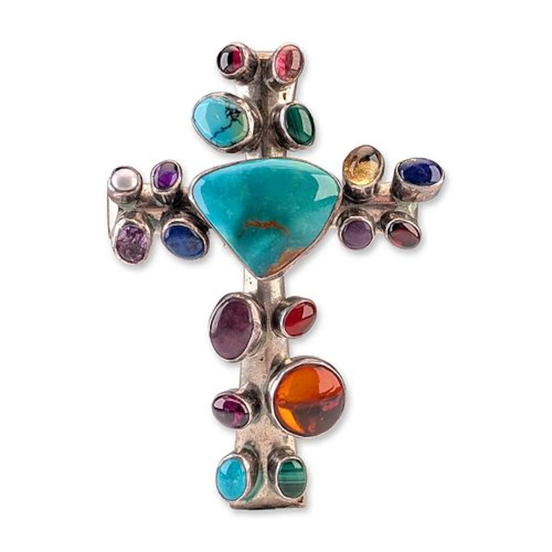 Nakai Navajo Sterling Multi-Gemstone Cross