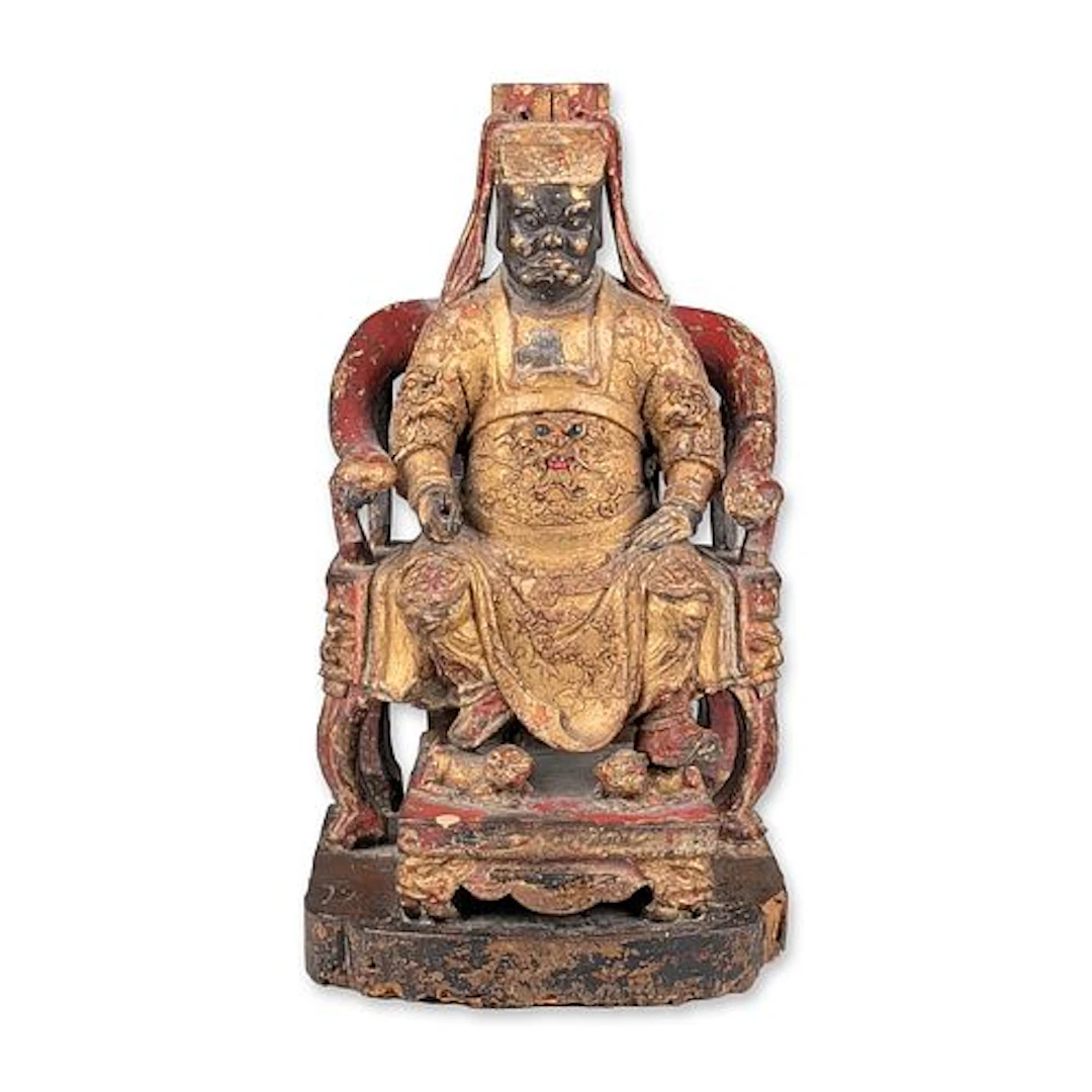 Thailand Hand Carved Gilded Wood Sculpture of Thai Buddha in Imperial Chair