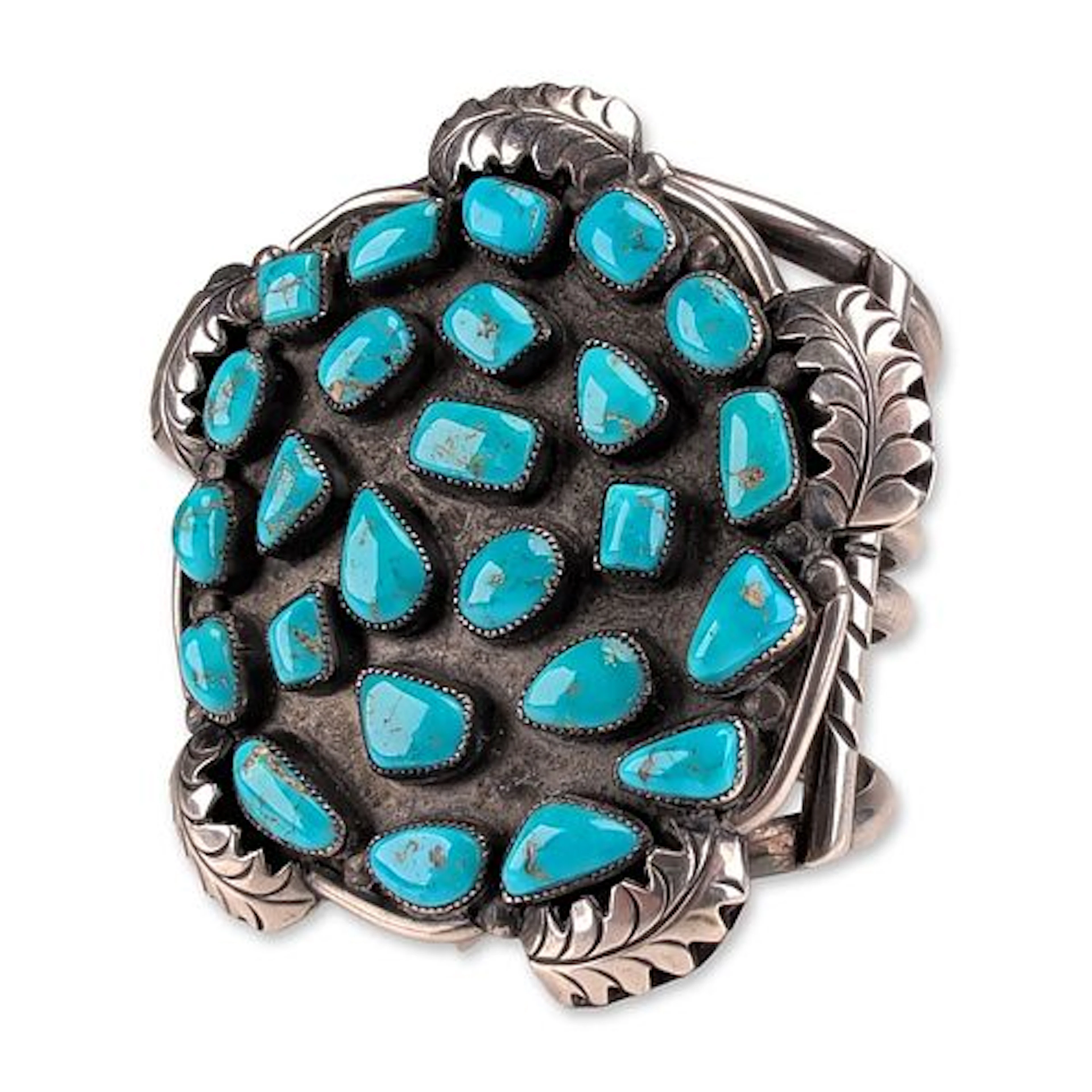 Navajo Style Turquoise and Sterling Silver Cluster Cuff Bracelet