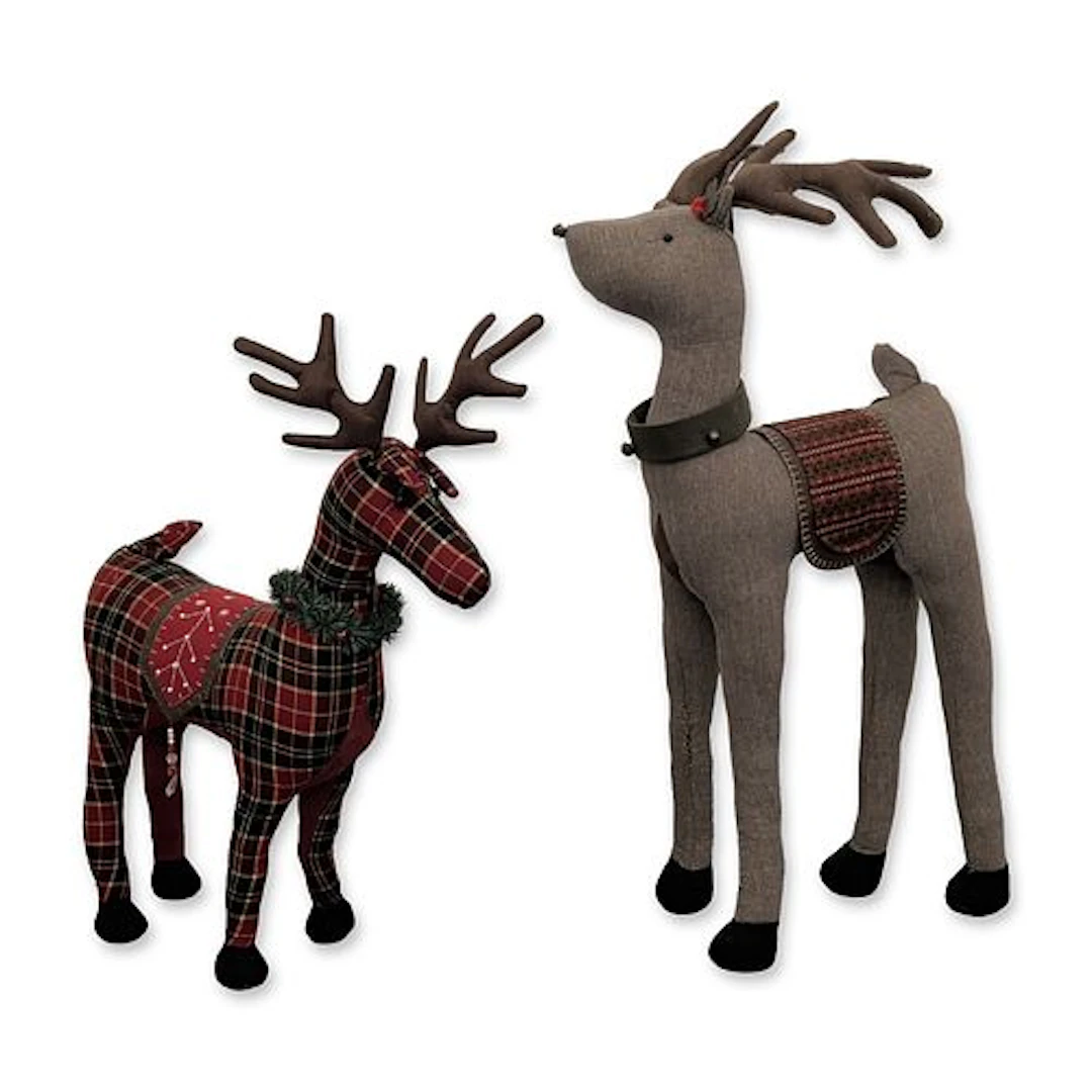 Pair of Well Dressed Home Fabric Reindeer Figurines