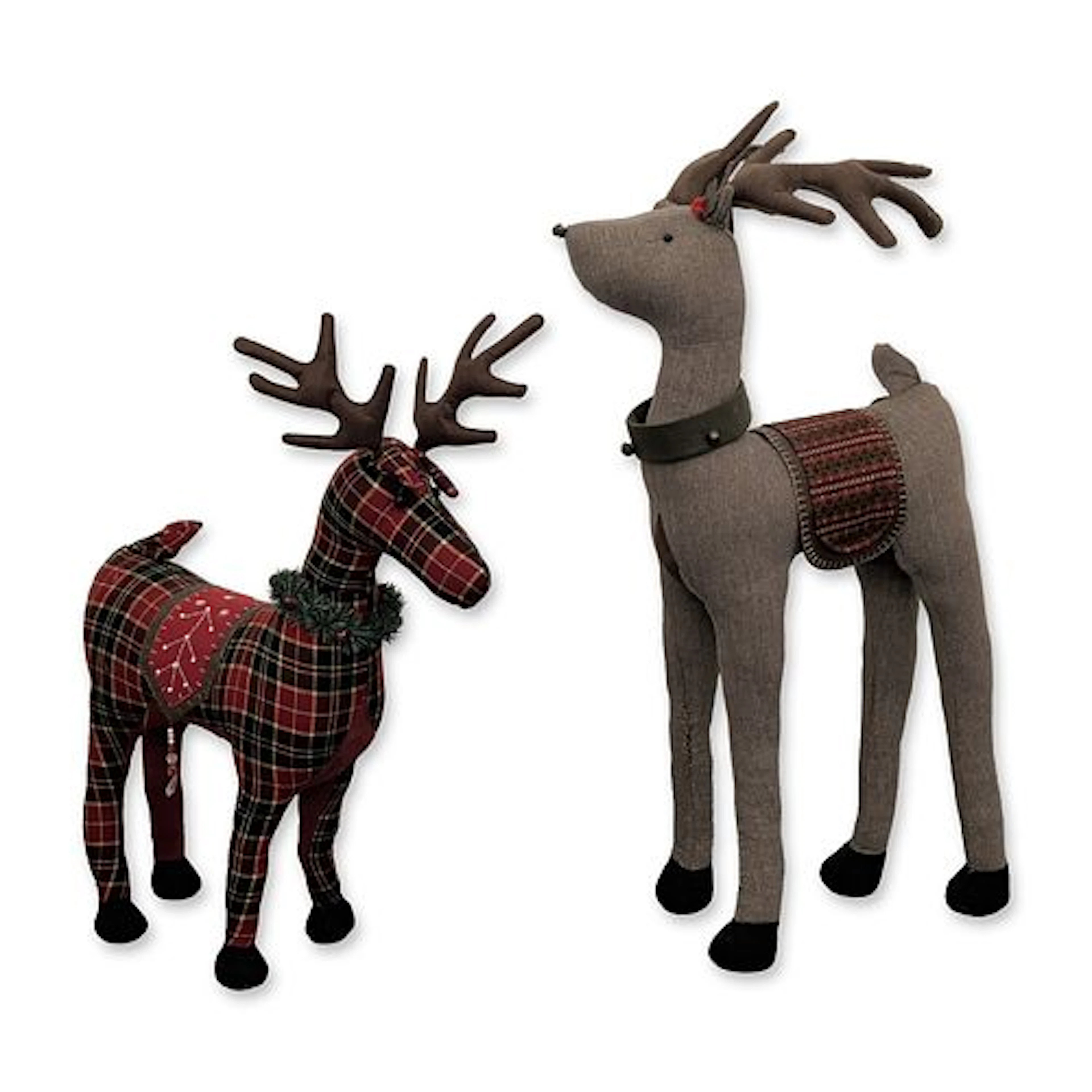 Pair of Well Dressed Home Fabric Reindeer Figurines