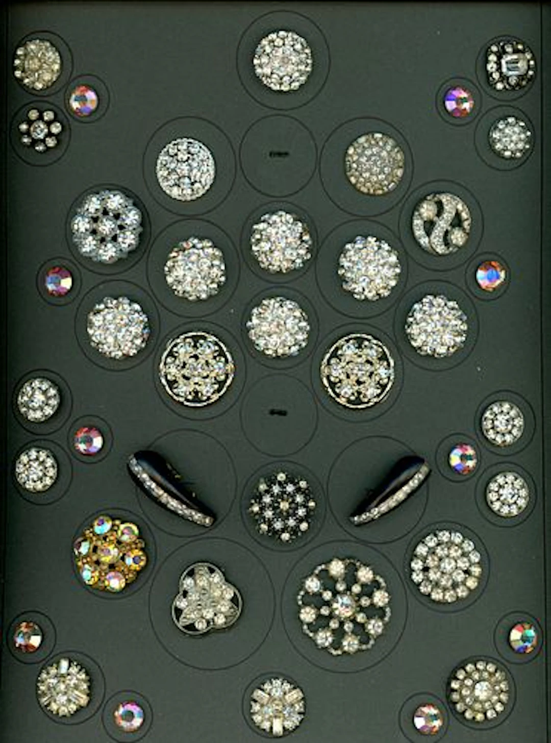 A CARD OF DIVISION ONE AND THREE "GLITZ" BUTTONS
