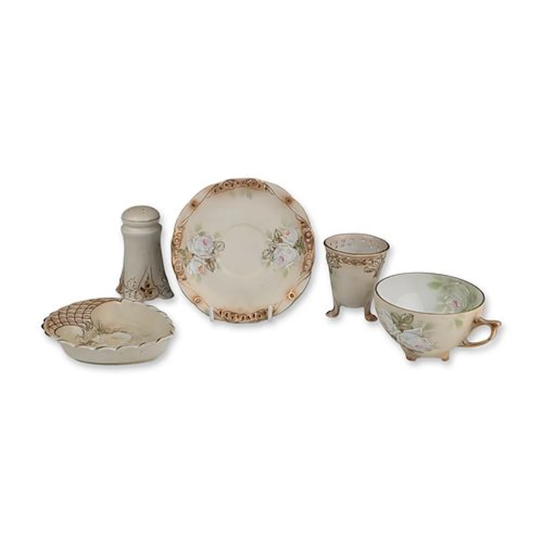 5pc Royal Bavaria Porcelain Hand Painted Rose Vanity Group