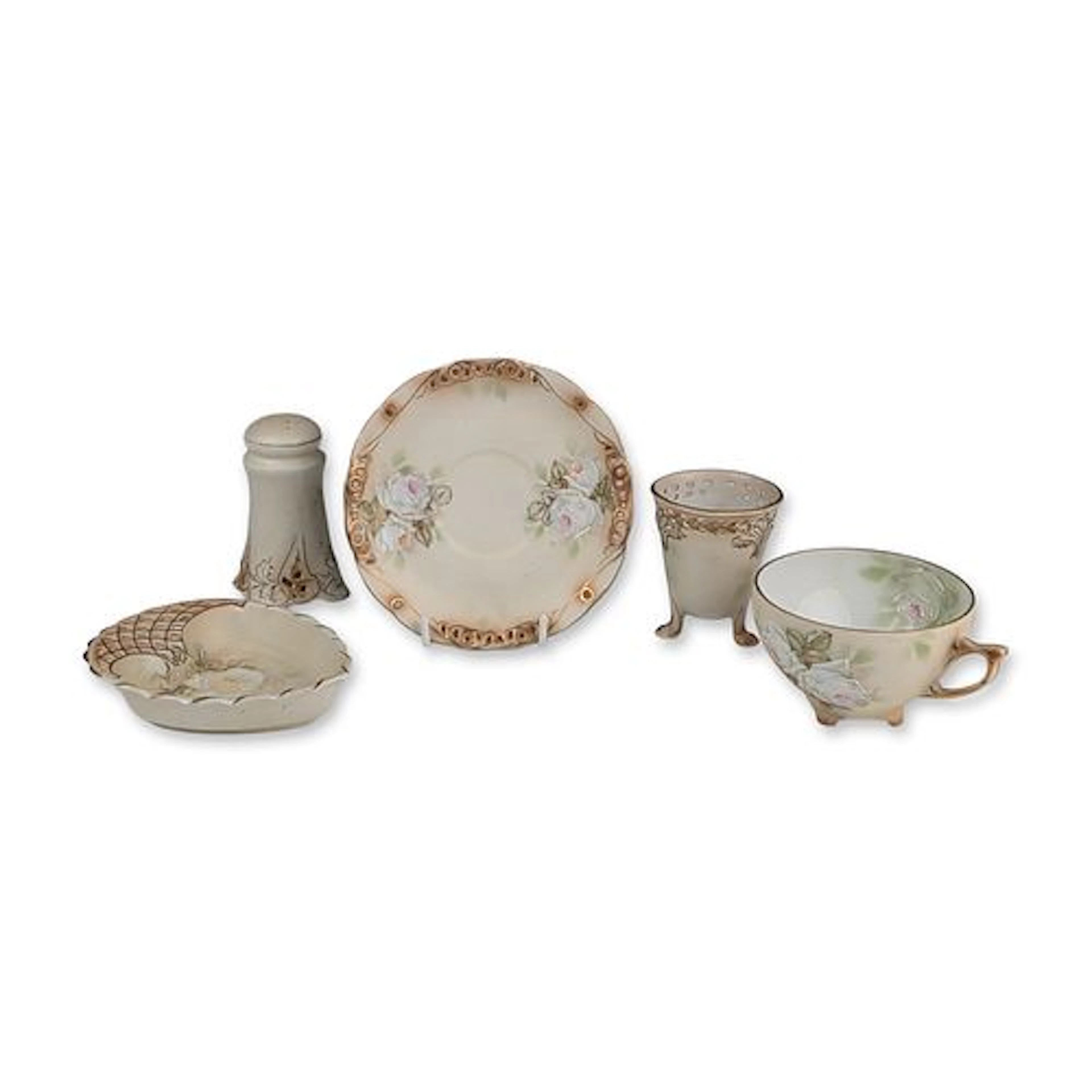 5pc Royal Bavaria Porcelain Hand Painted Rose Vanity Group