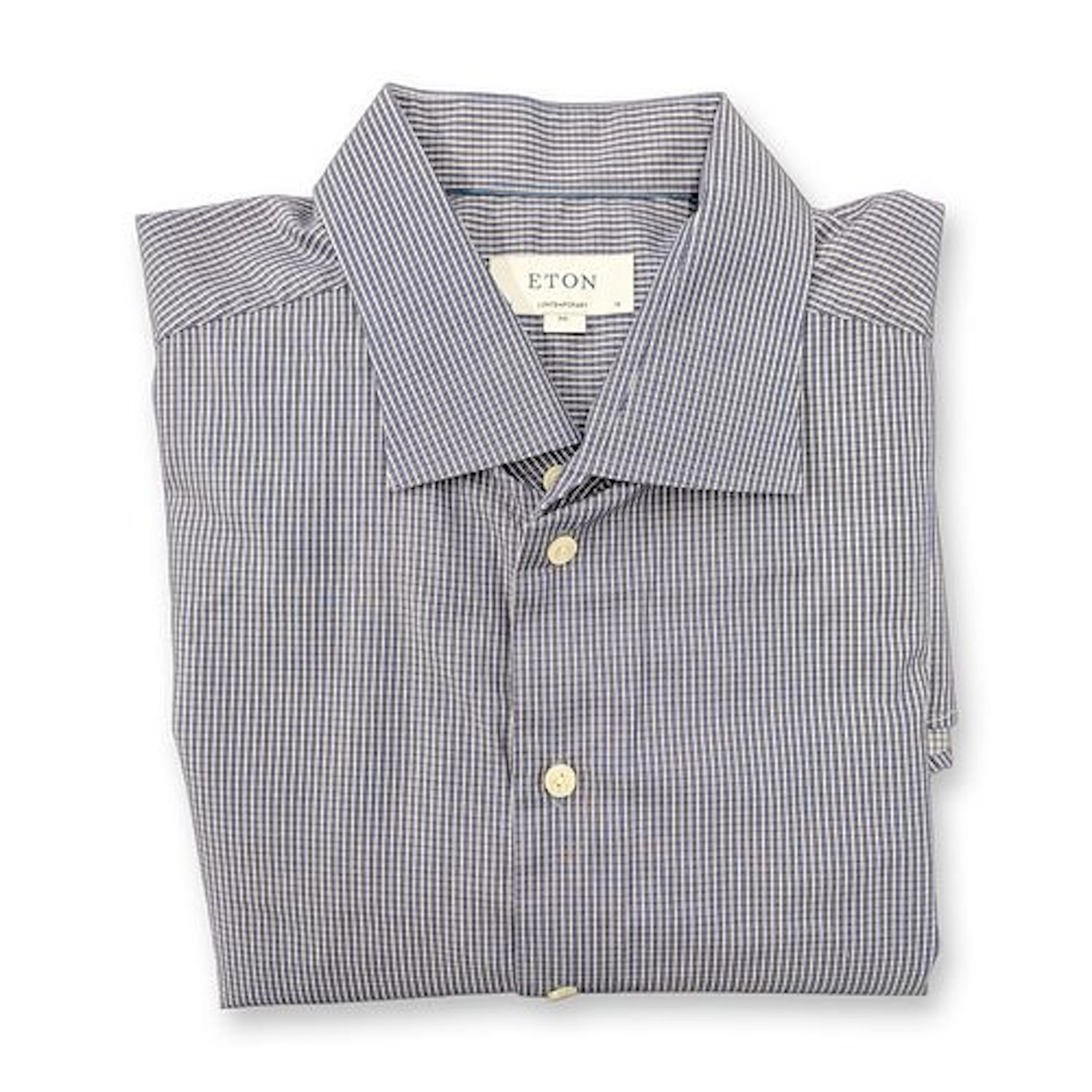 Eton Contemporary Fit Blue Micro-Check Dress Shirt