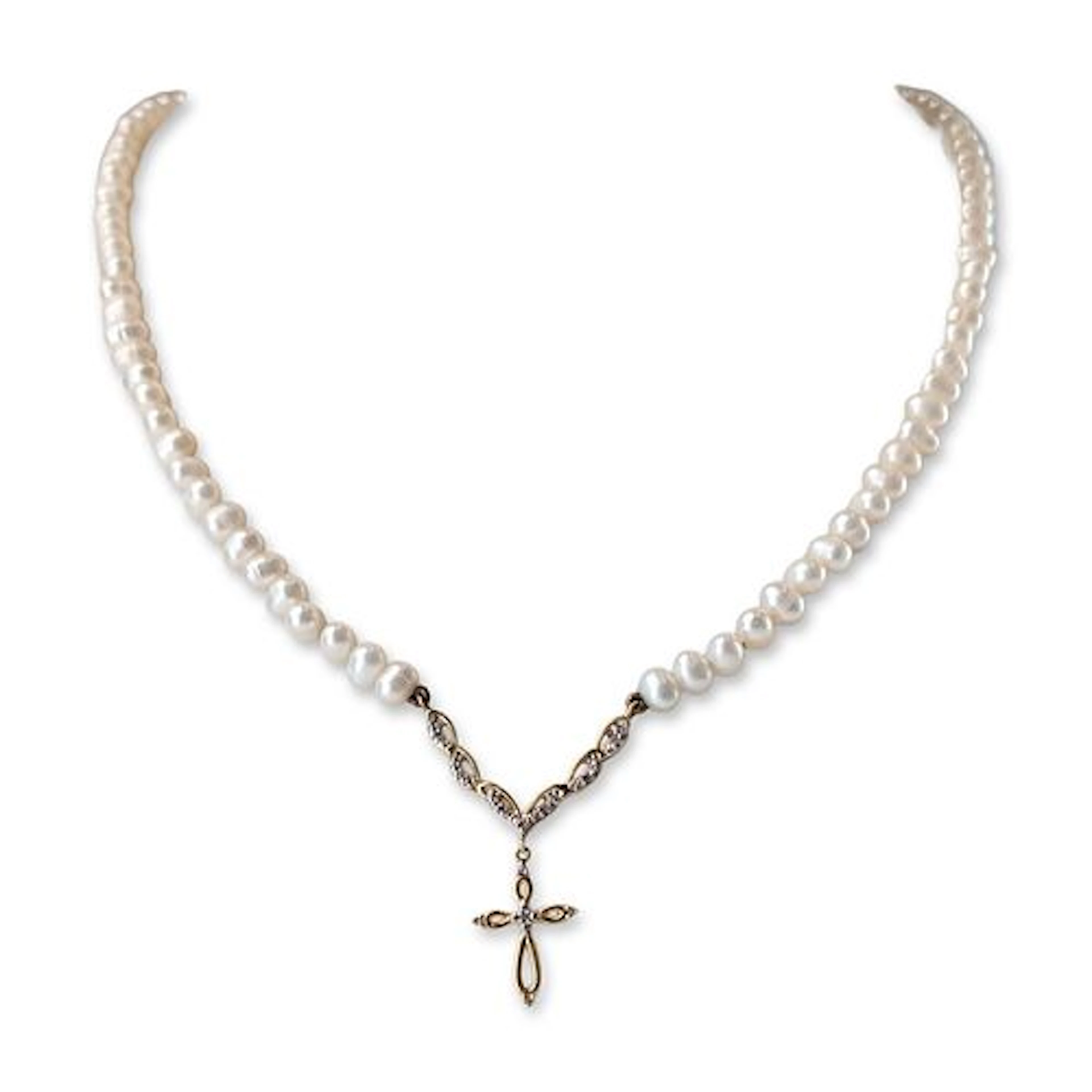 Danbury Mint Pearl and Gold-Plated Diamond Cross Necklace