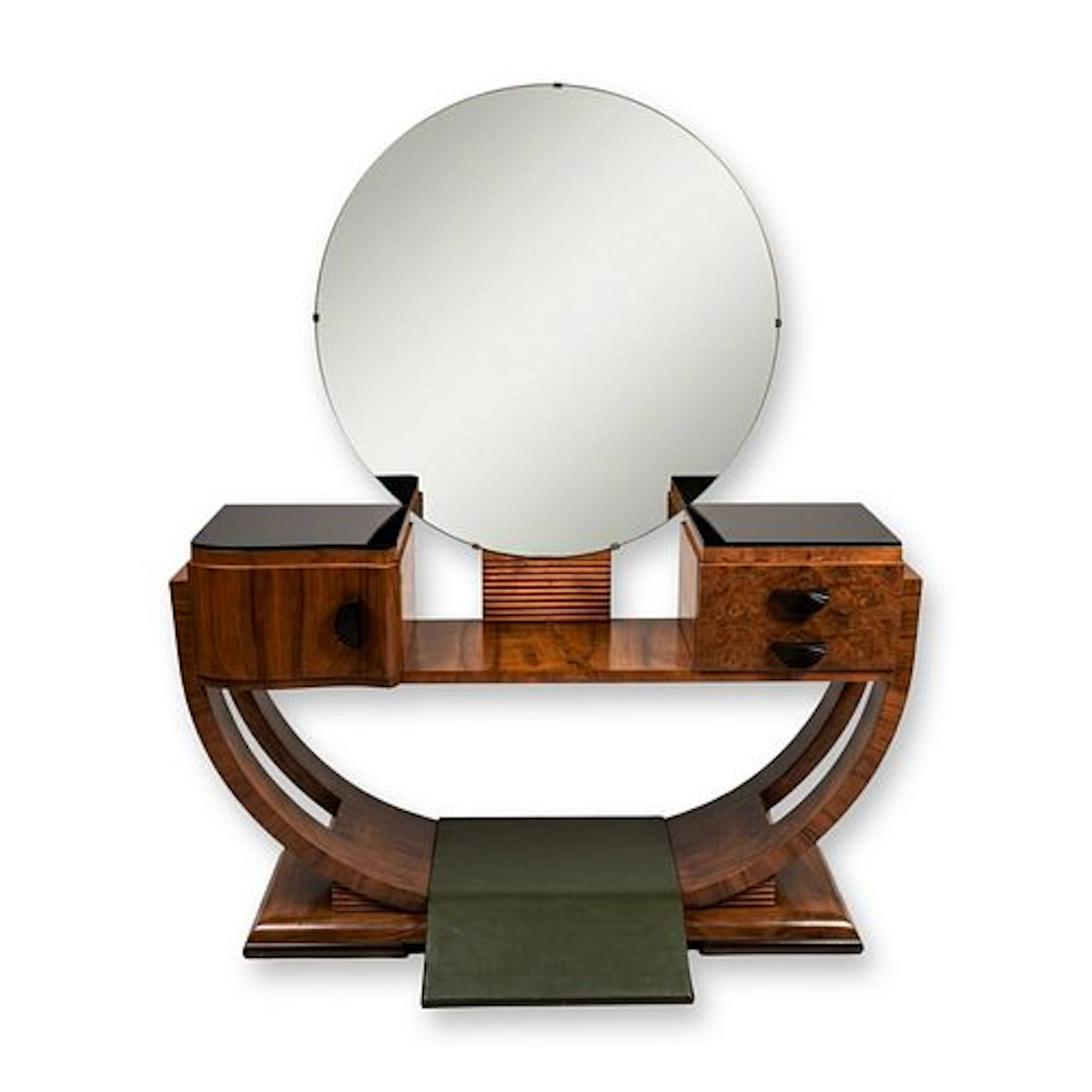 Art Deco Burr Walnut Dressing Table/ Vanity with Circular Mirror