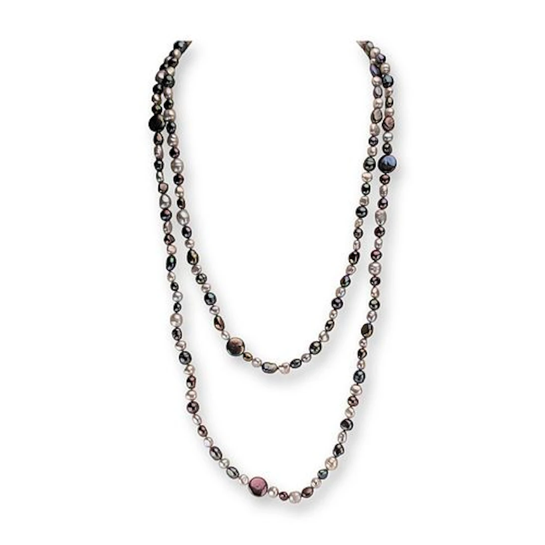 Multi-color Baroque Cultured Freshwater Pearl and Sterling Silver Long Necklace