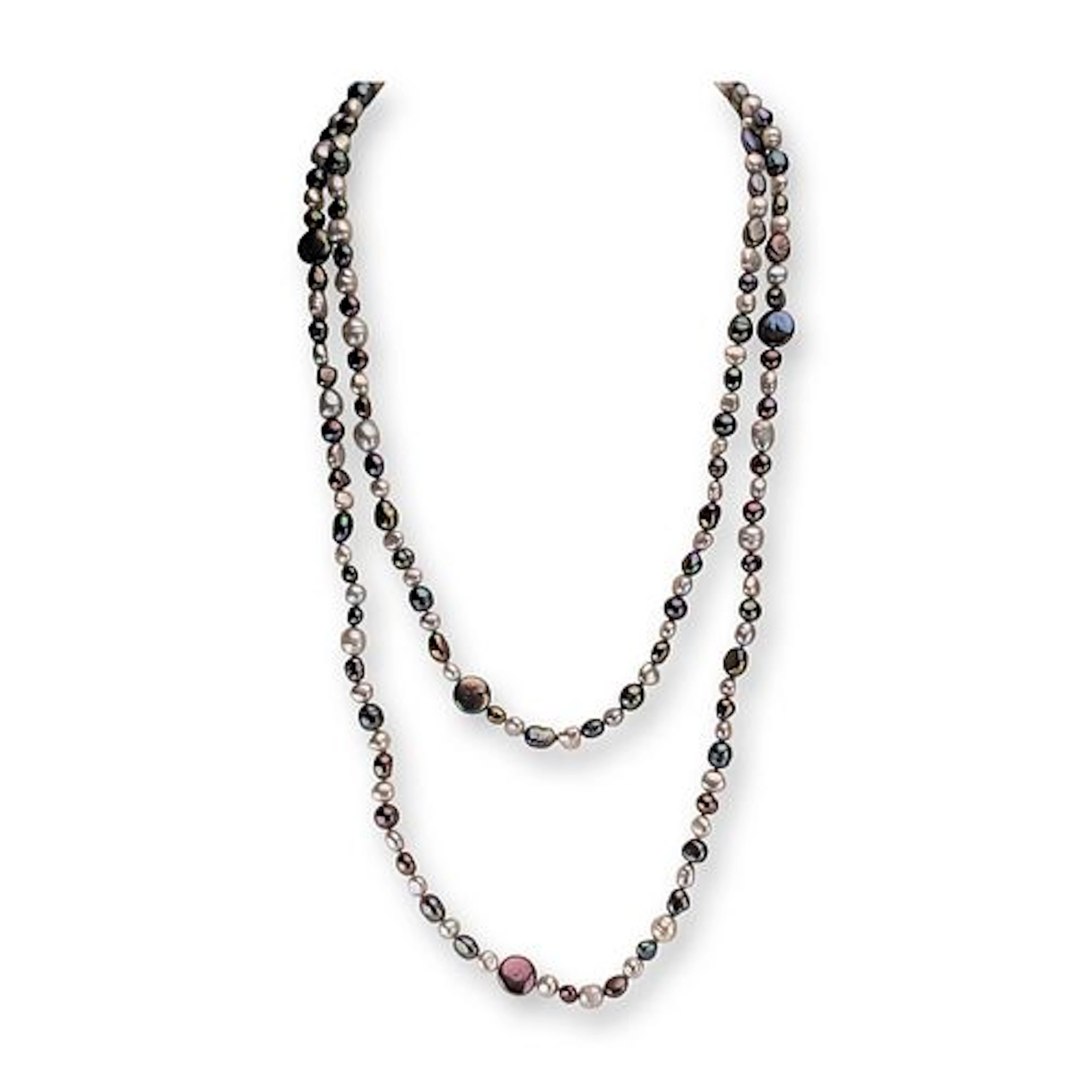 Multi-color Baroque Cultured Freshwater Pearl and Sterling Silver Long Necklace