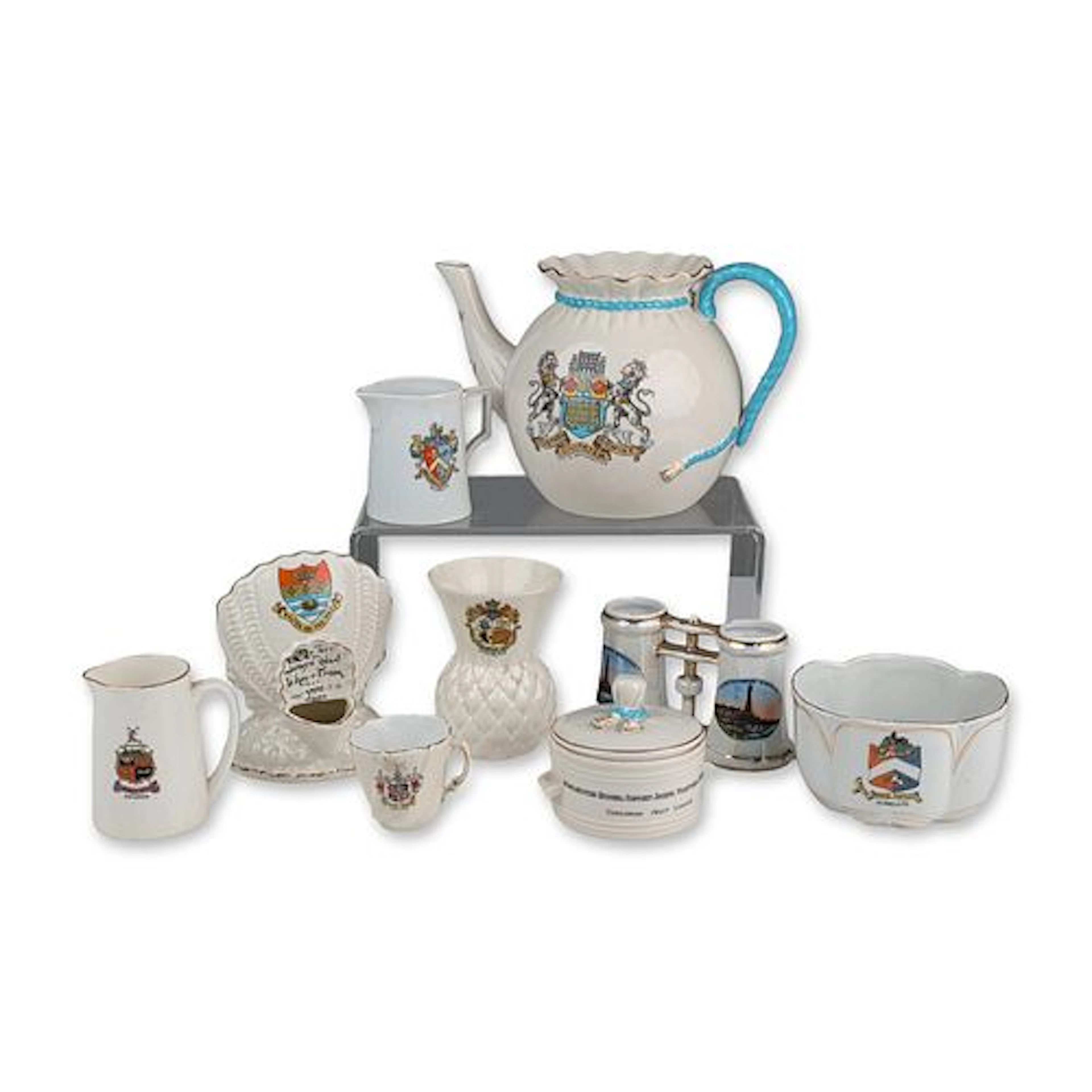 A Collection of English Arcadian and Carlton China Crested Souvenir Ware