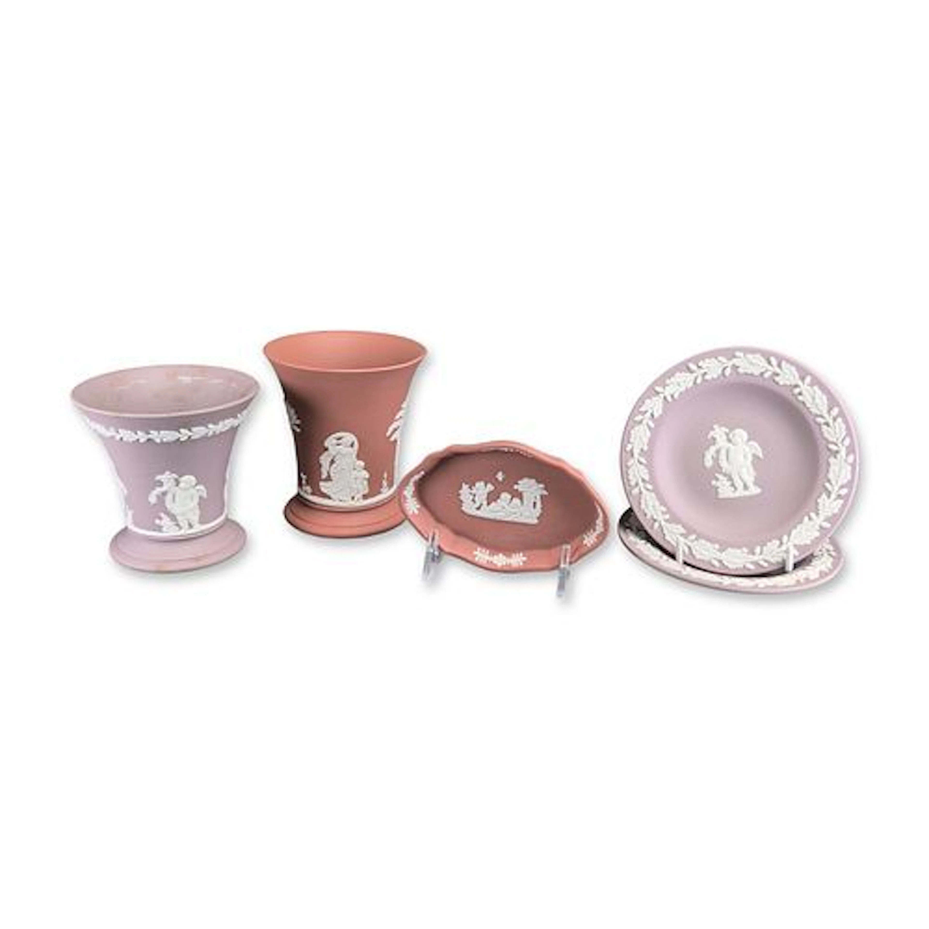 5pc Wedgwood Jasperware Lilac and Terracotta Decorative Ceramic Group