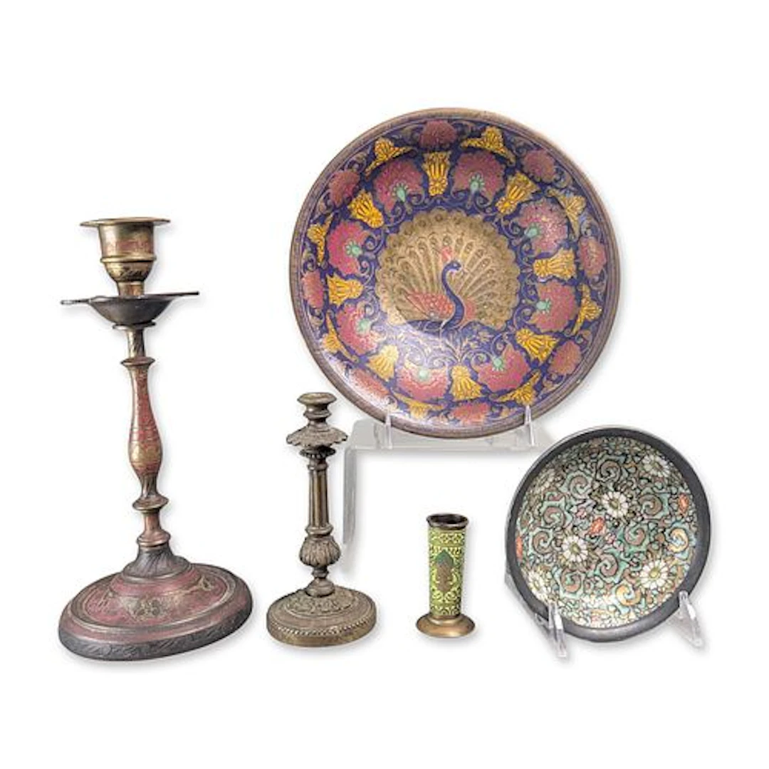 5pc Collection of Asian and Indian Decorative Metalware and Porcelain