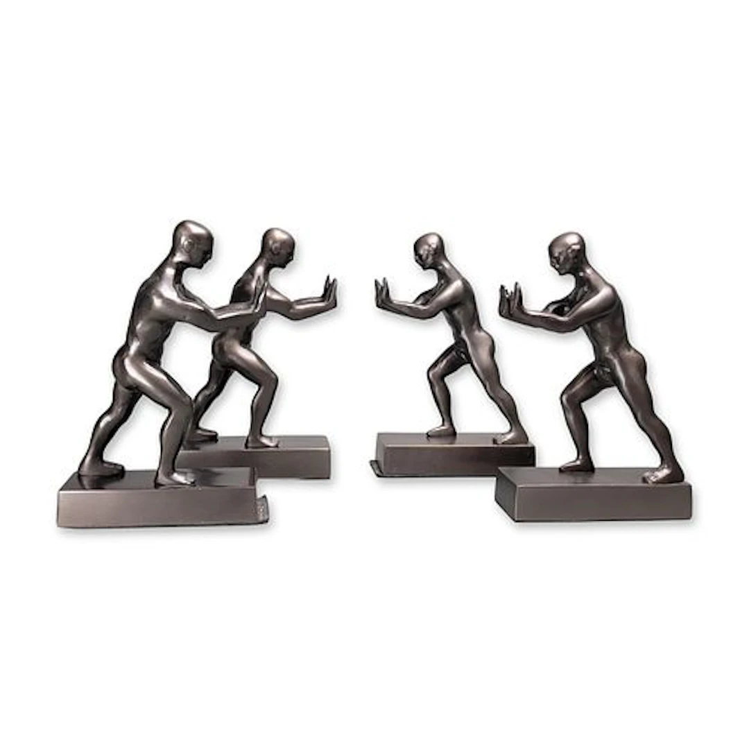 4pc Restoration Hardware Set of Four Athletic Man Metal Bookends