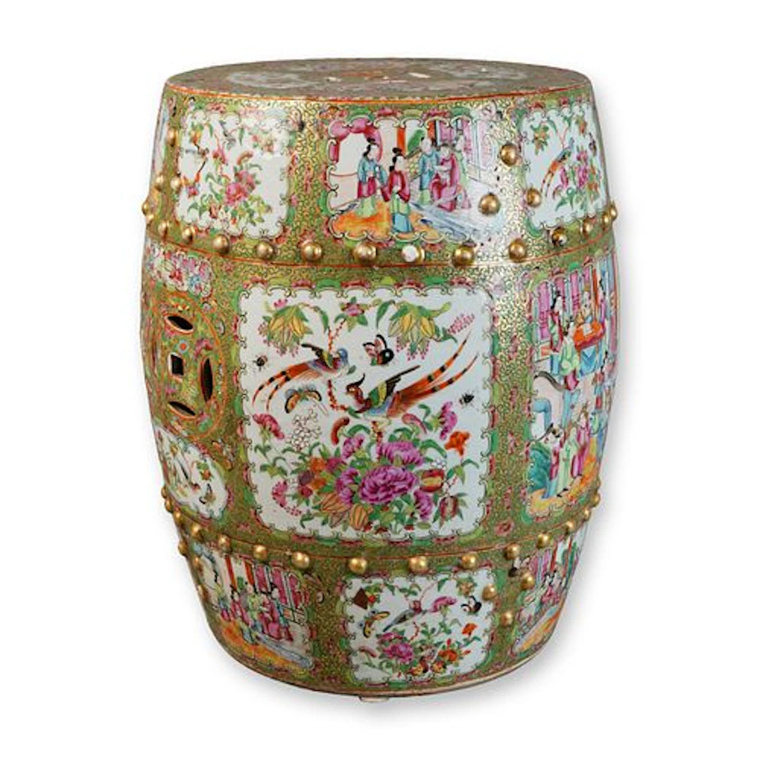 19th Century Chinese Rose Medallion Garden Seat