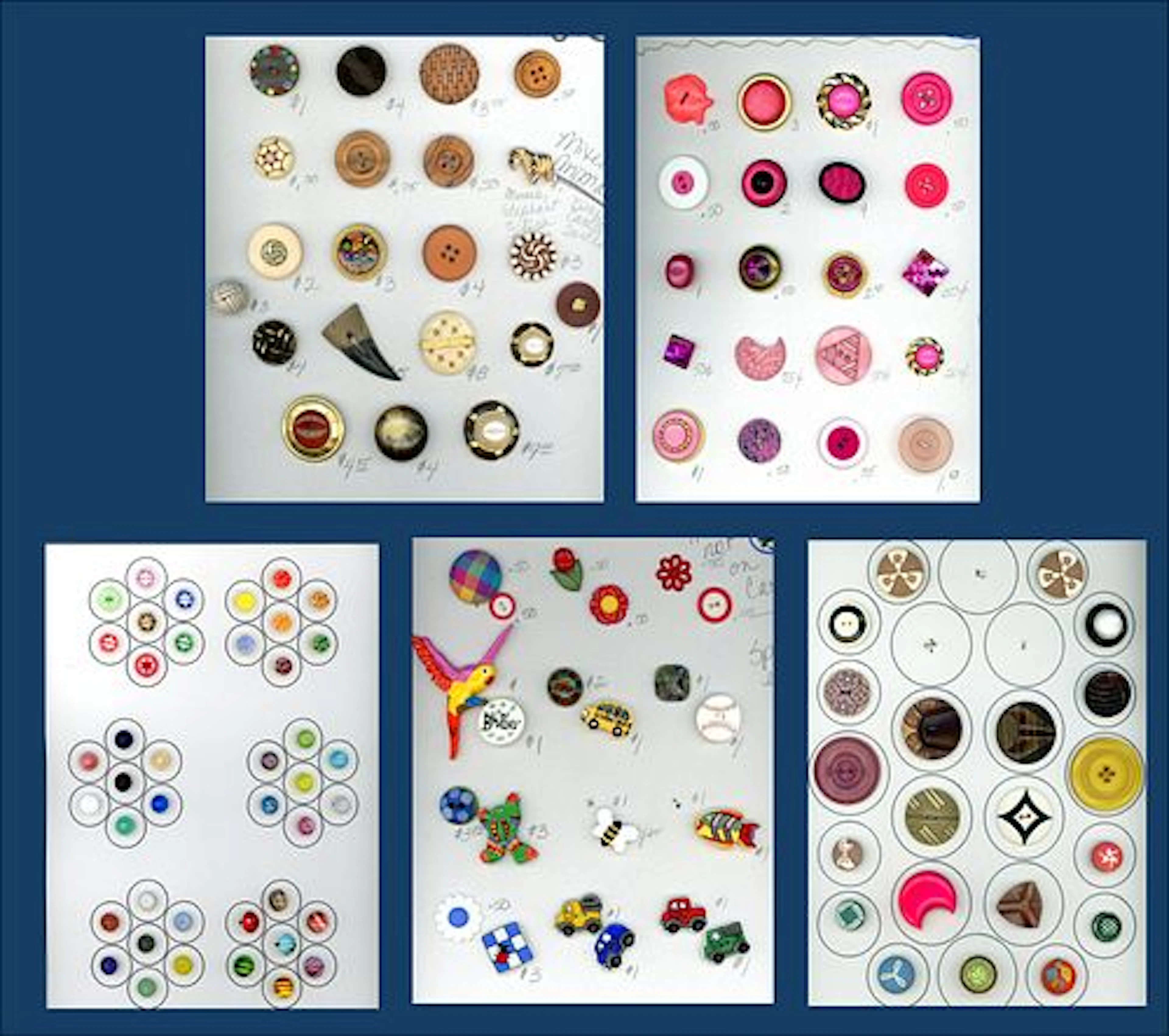A BOX LOT INCLUDING AN ASSORTMENT OF CARDED BUTTONS