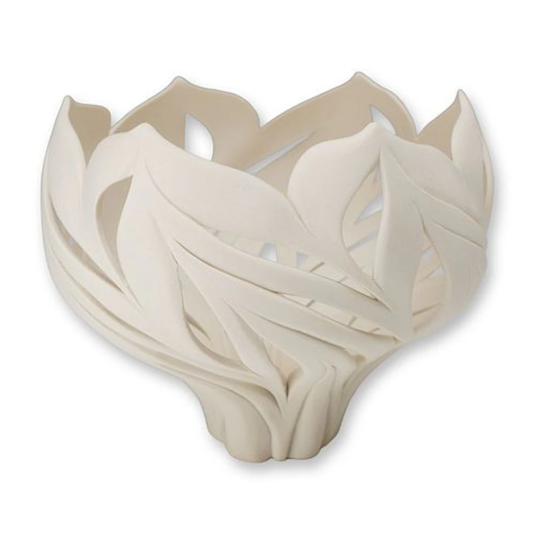 Jennifer McCurdy Carved and Reticulated Bisque Porcelain Sculptural Bowl