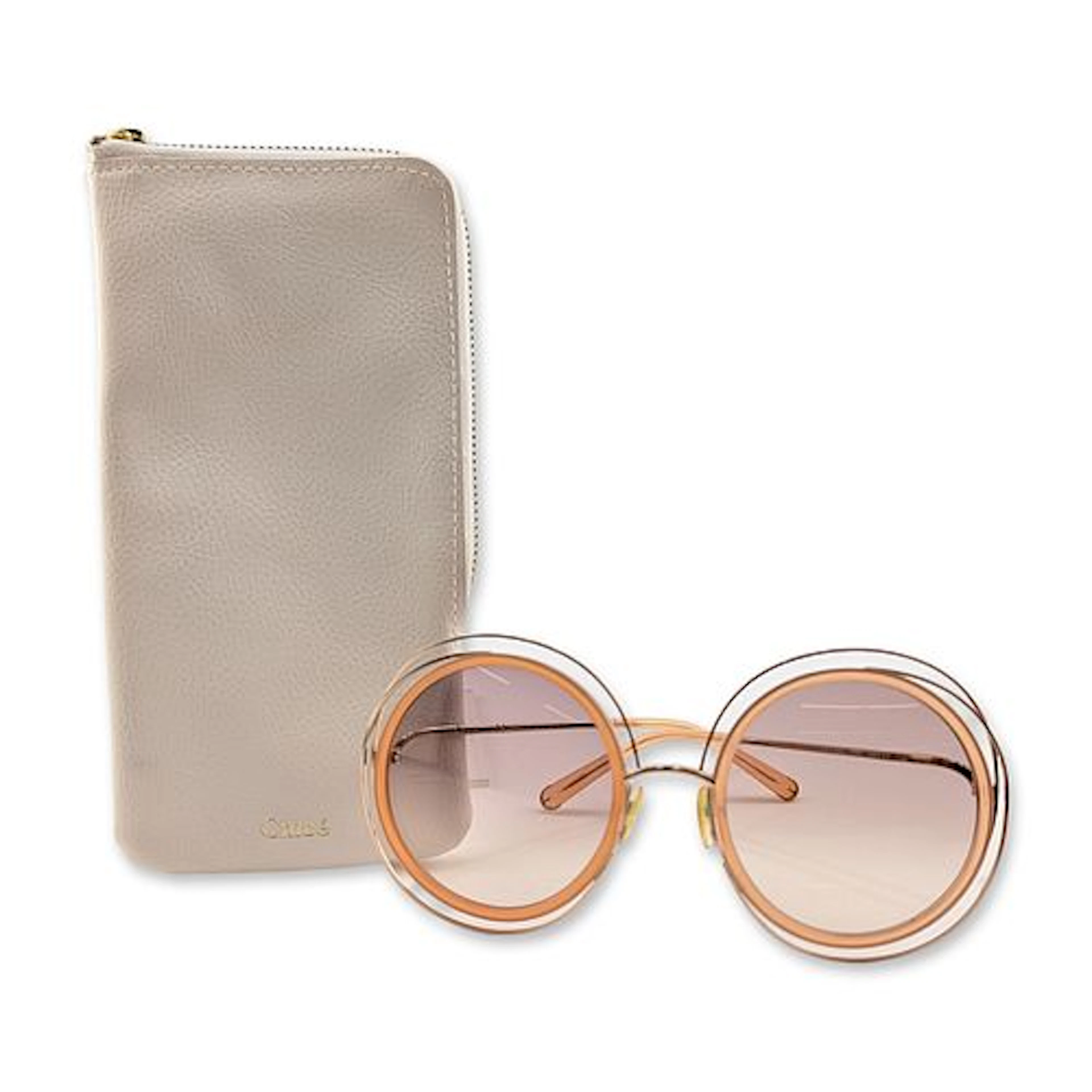 Chloe Carlina Oversized Round Sunglasses with Case
