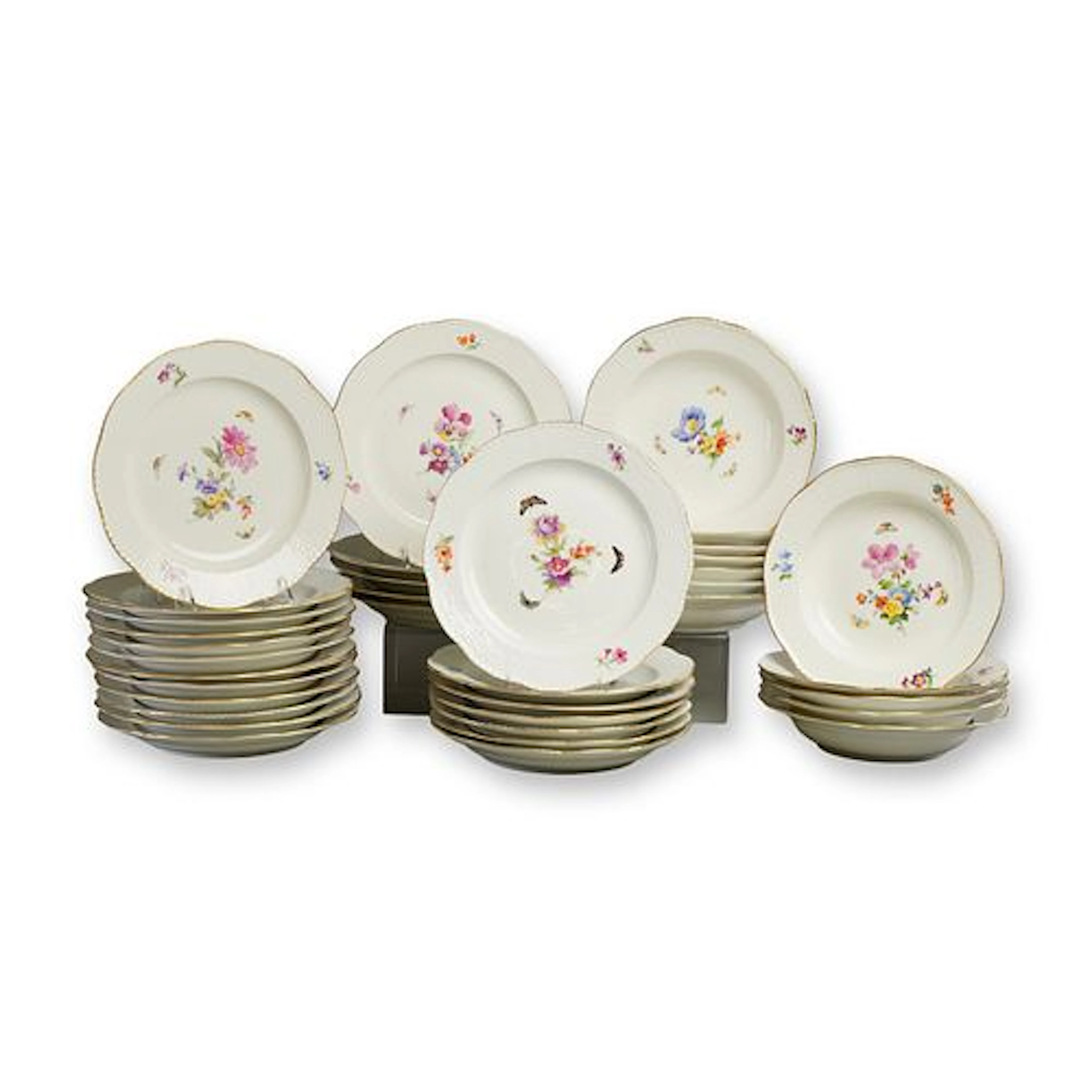 36pc KPM Berlin Hand-Painted Neuzierrat Pattern Porcelain Plates Service