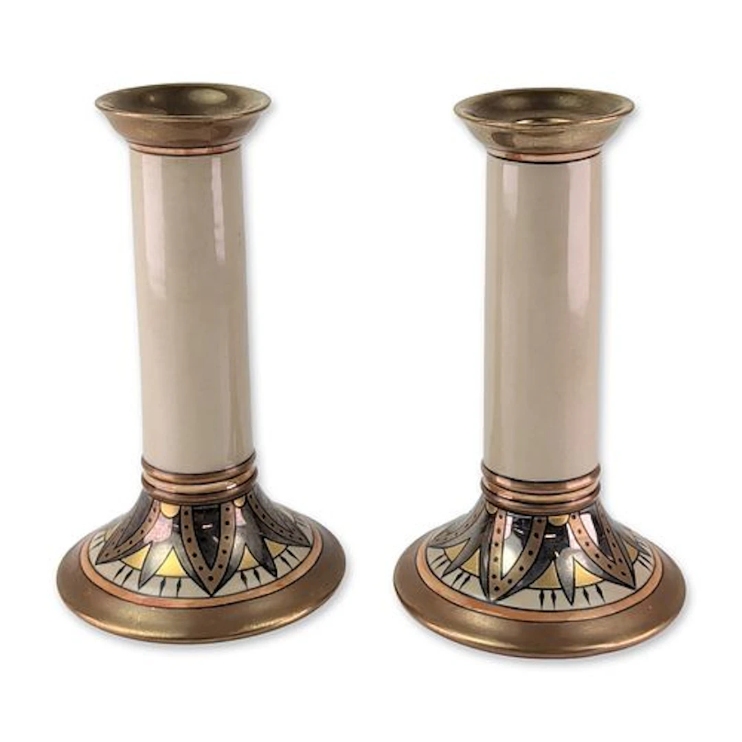 Pair of Royal Bayreuth Art Deco Porcelain Candlesticks