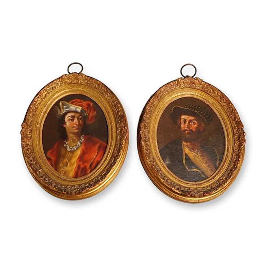 2pc European Portraits of Noblemen in Oil on Canvas Board, Late 18th Century
