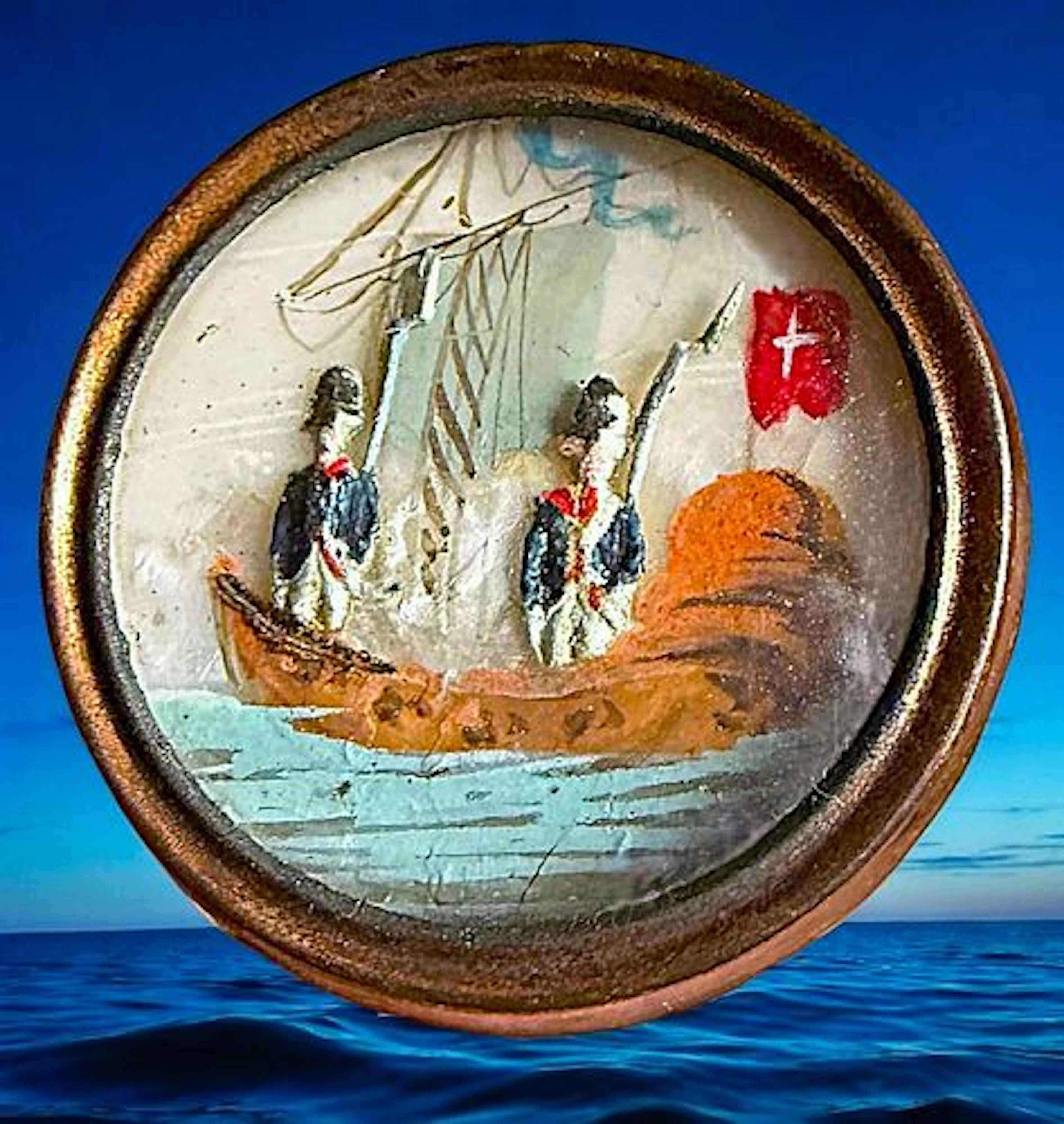 A DIVISION ONE BOAT SCENE UNDER GLASS BUTTON