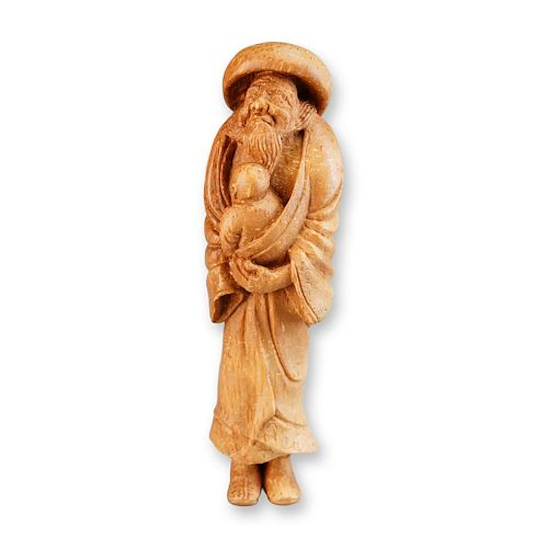 Boxwood Netsuke Shoki Holding Baby