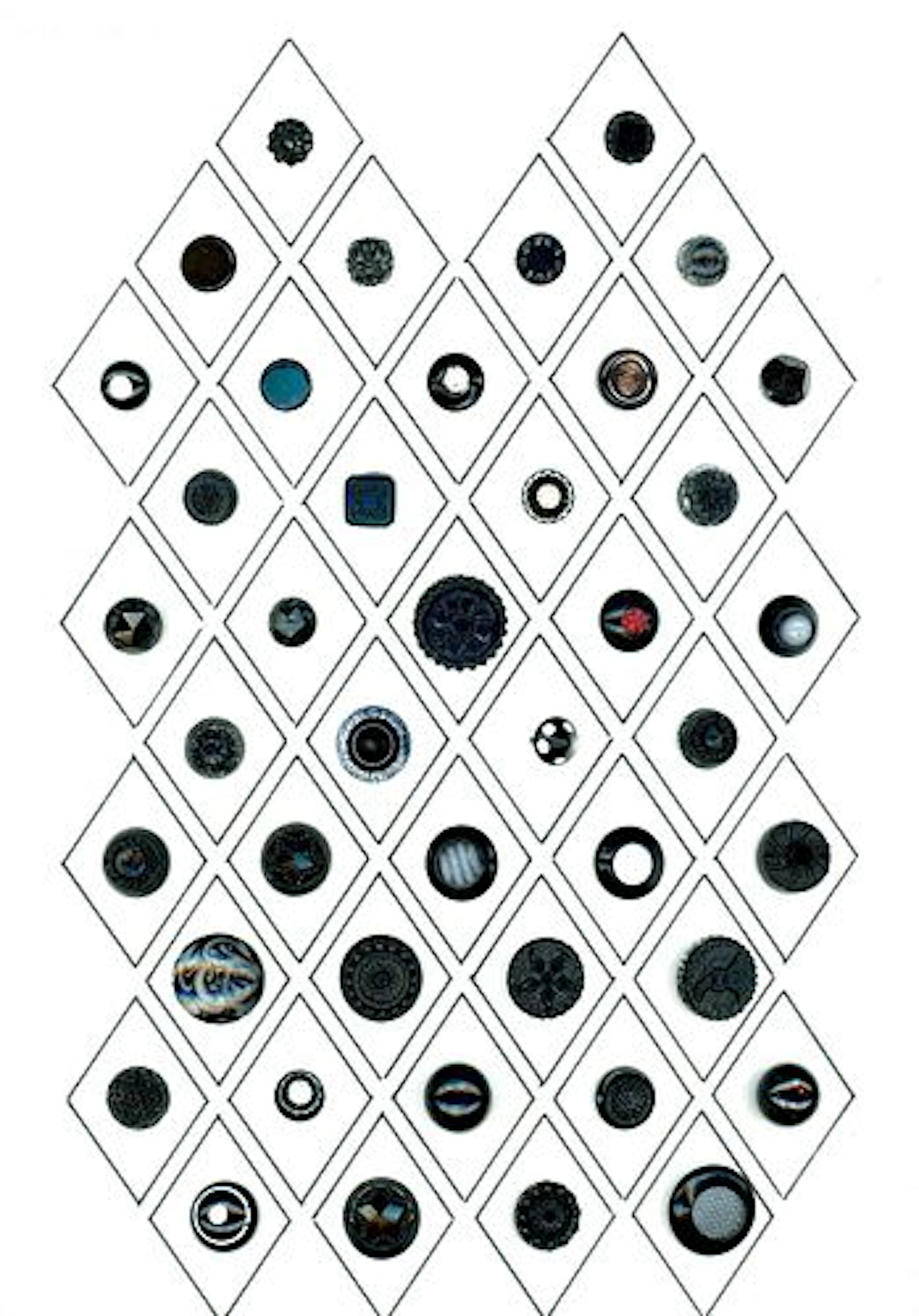 A CARD OF DIVISION ONE ASSORTED BLACK GLASS BUTTONS