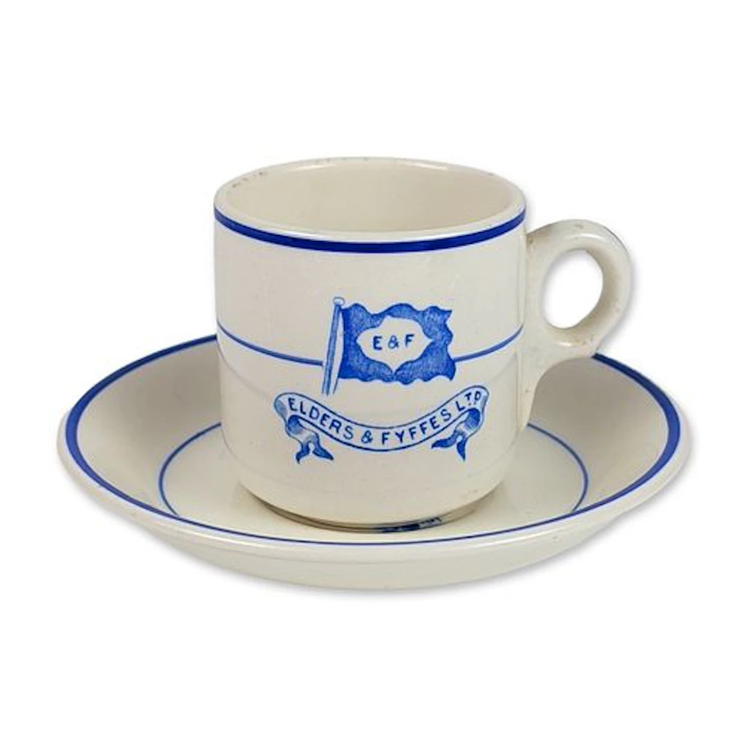 2pc Dunn Bennett Elders & Fyffes Ceramic Cup and Saucer