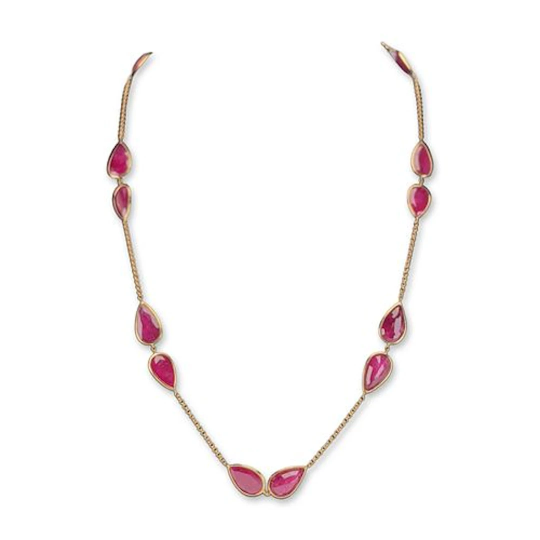 Nova Italian 18K Yellow Gold 55.63ctw Ruby Station Necklace