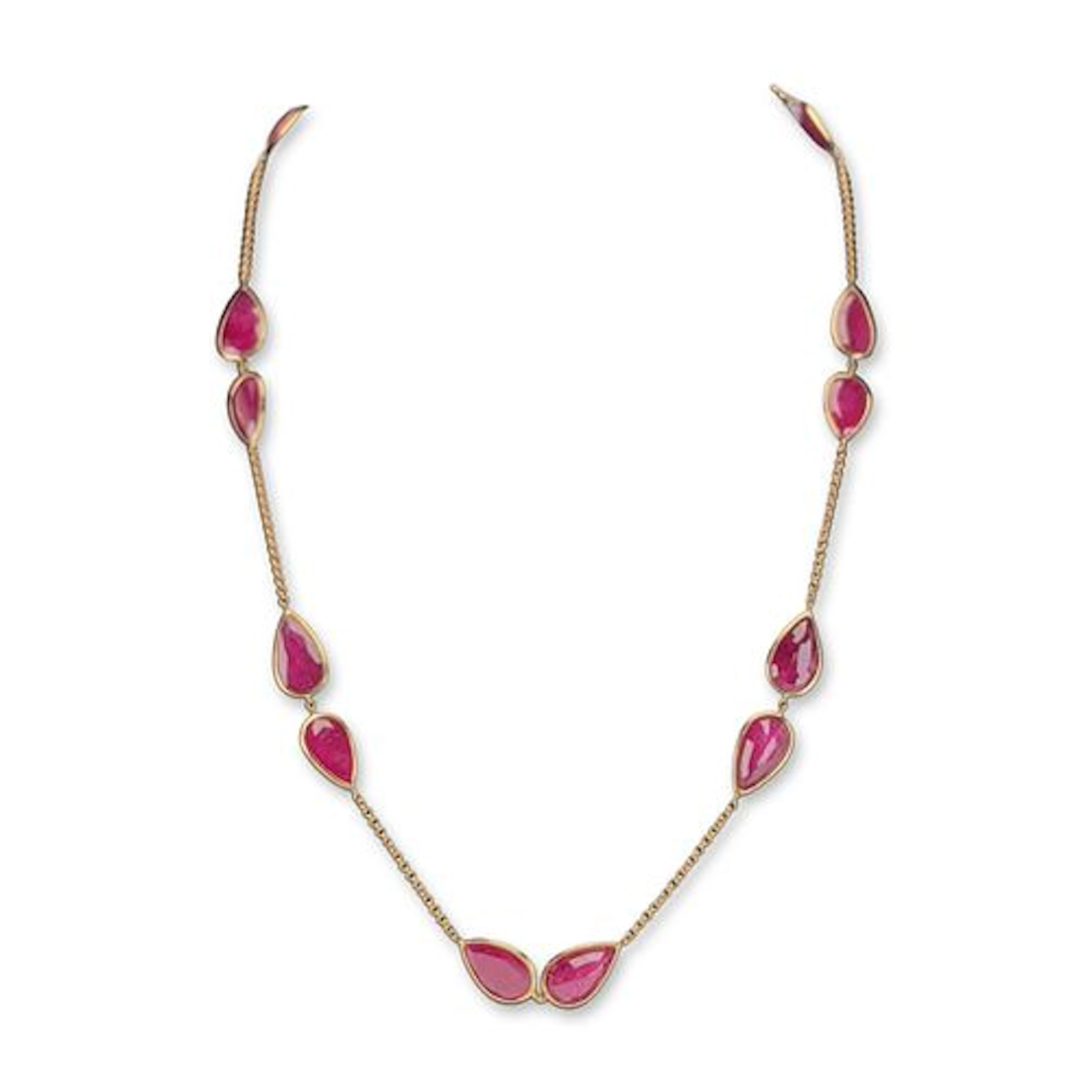 Nova Italian 18K Yellow Gold 55.63ctw Ruby Station Necklace