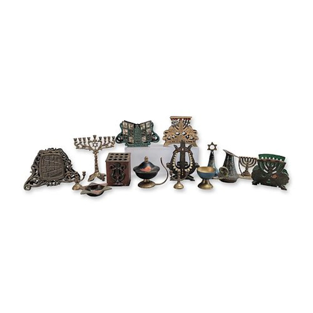 15pc Brass and Enamel Judaica Desk Accessories Collection