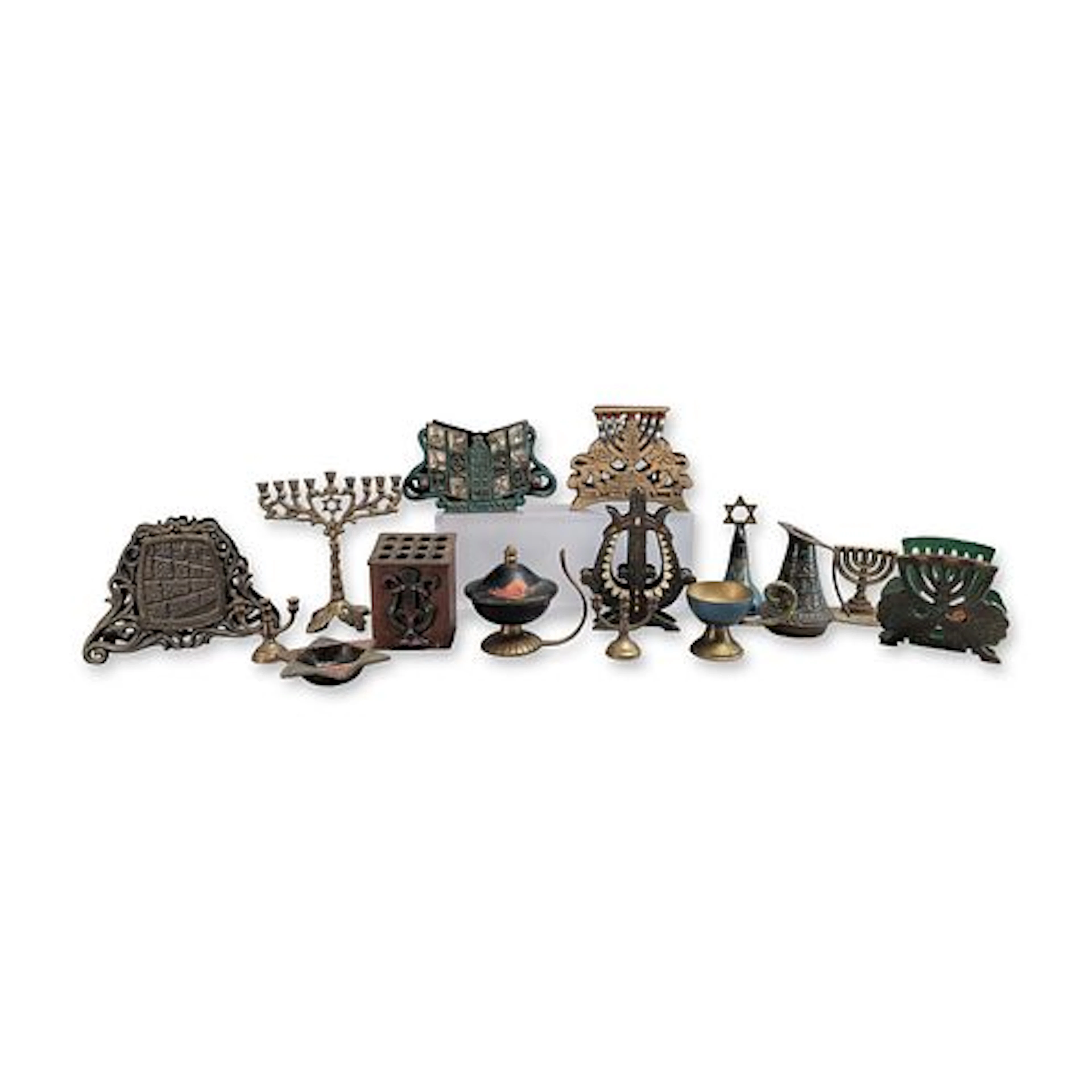 15pc Brass and Enamel Judaica Desk Accessories Collection