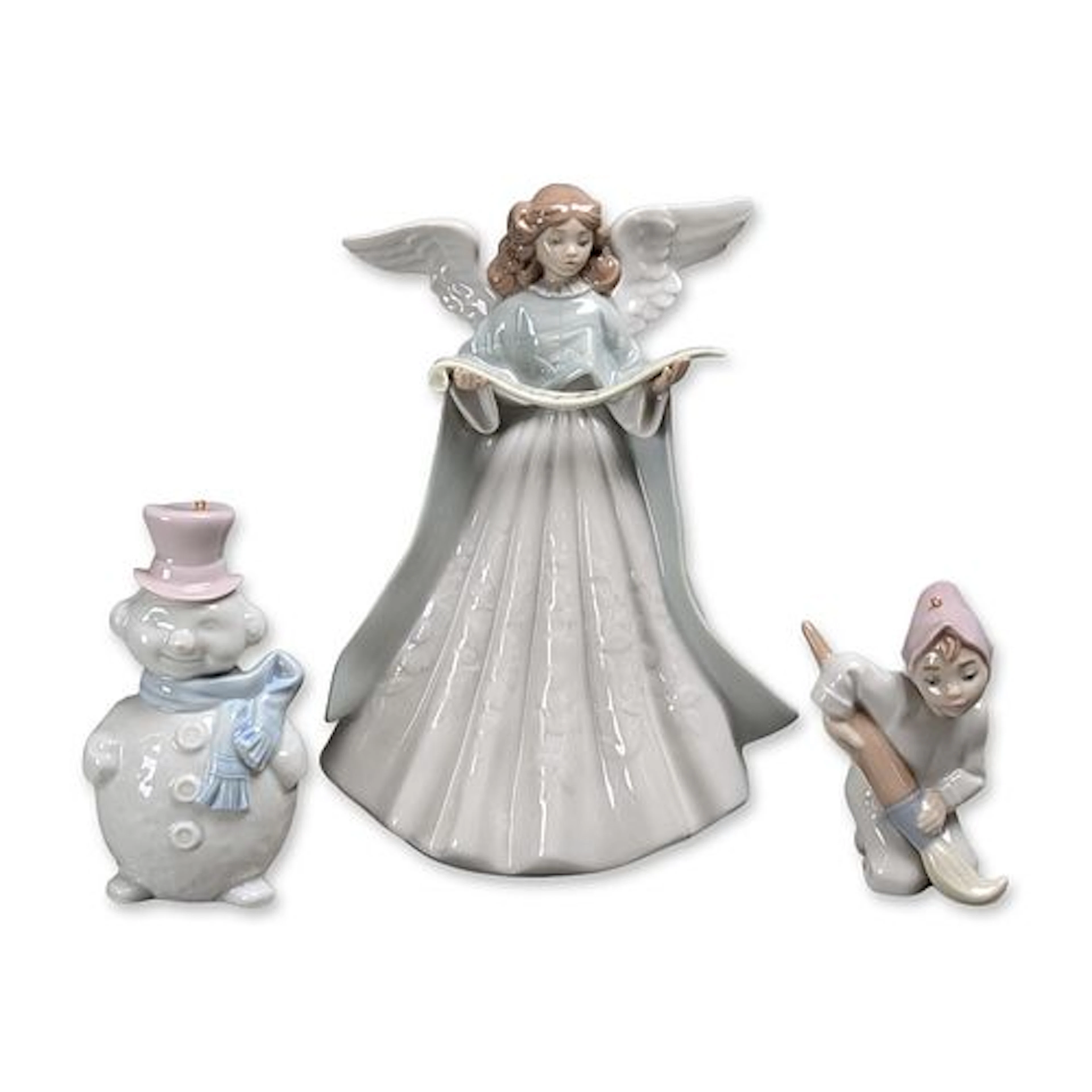 3pc Lladro Glazed Porcelain Winter Figurines